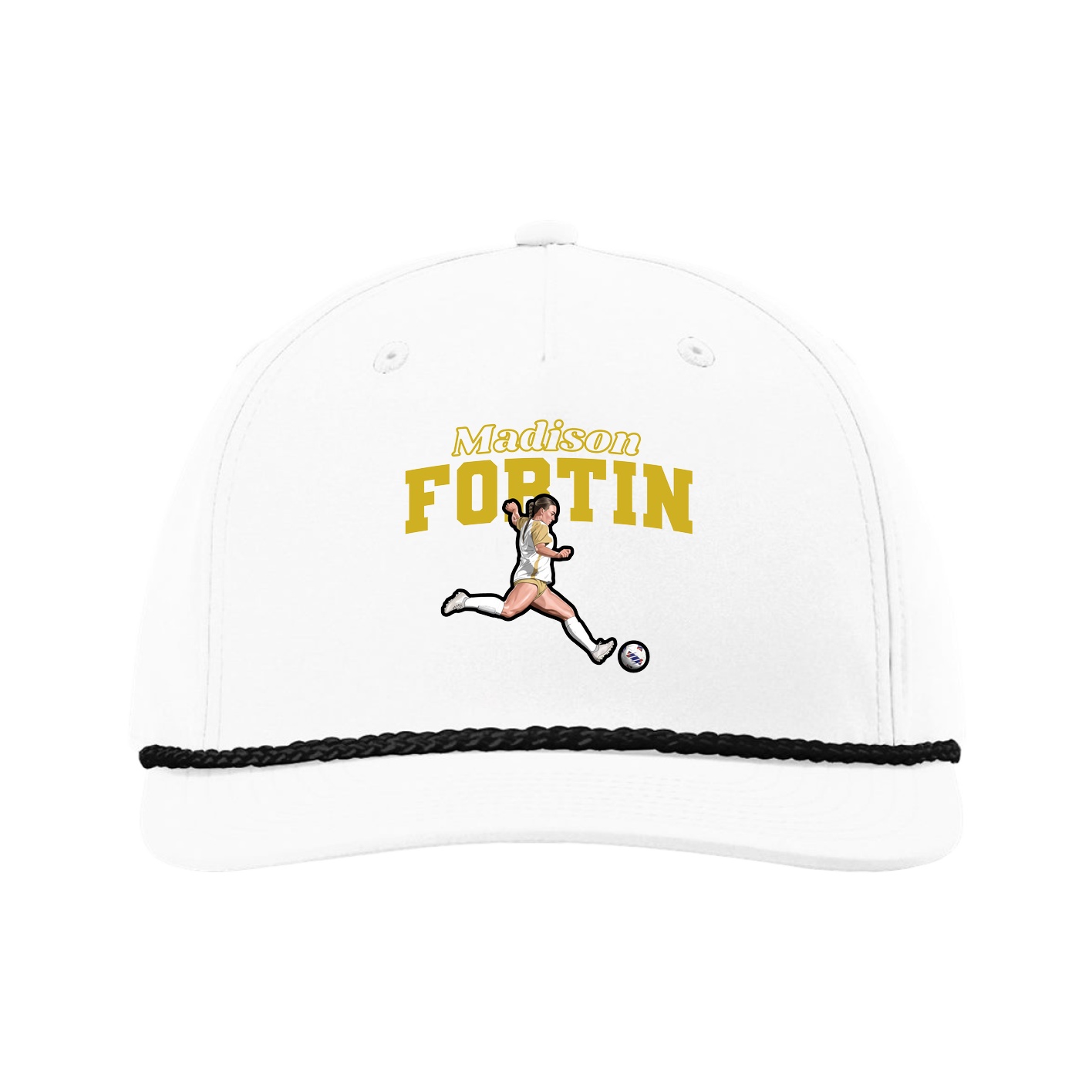 Five-Panel Classic Rope Cap — Name Arch in White