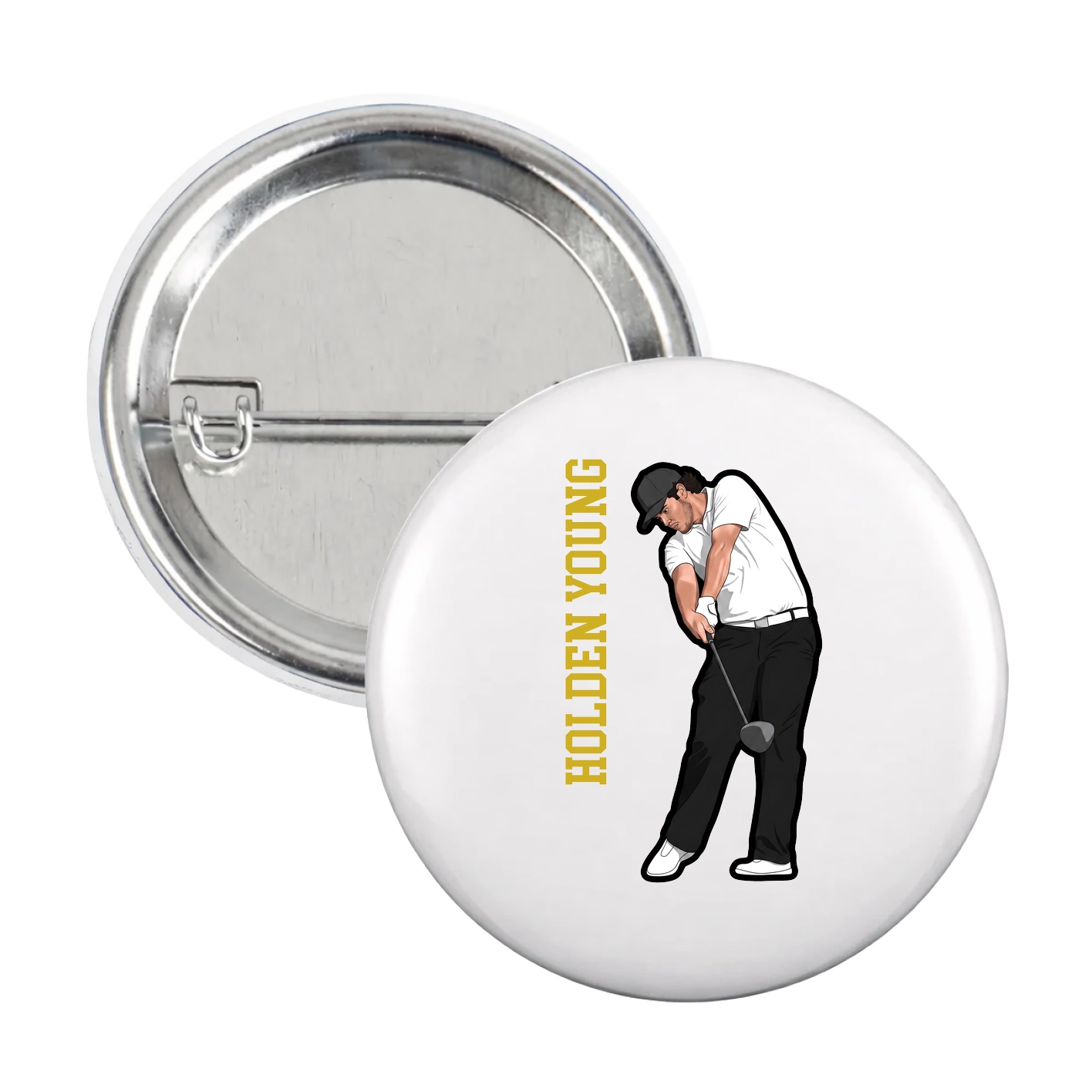 Game Day Button — Name Vertical in White