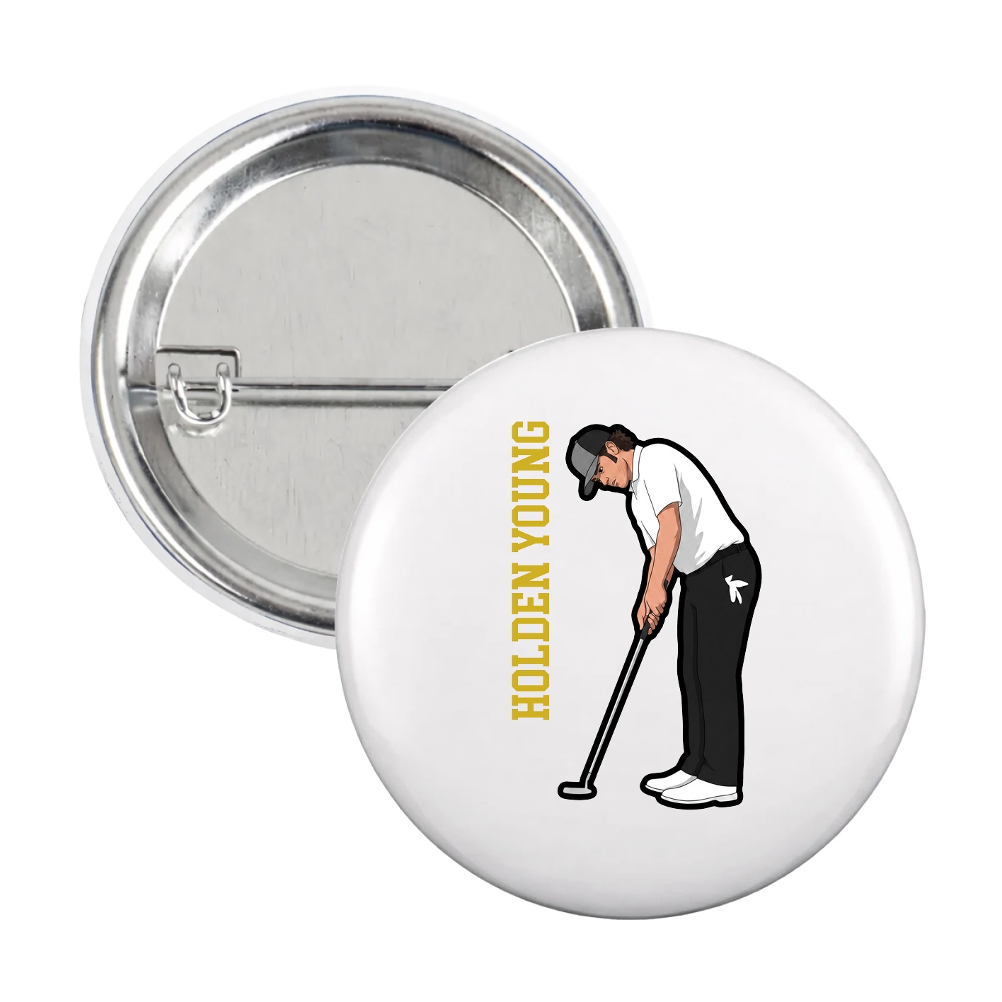 Game Day Button — Name Vertical in White