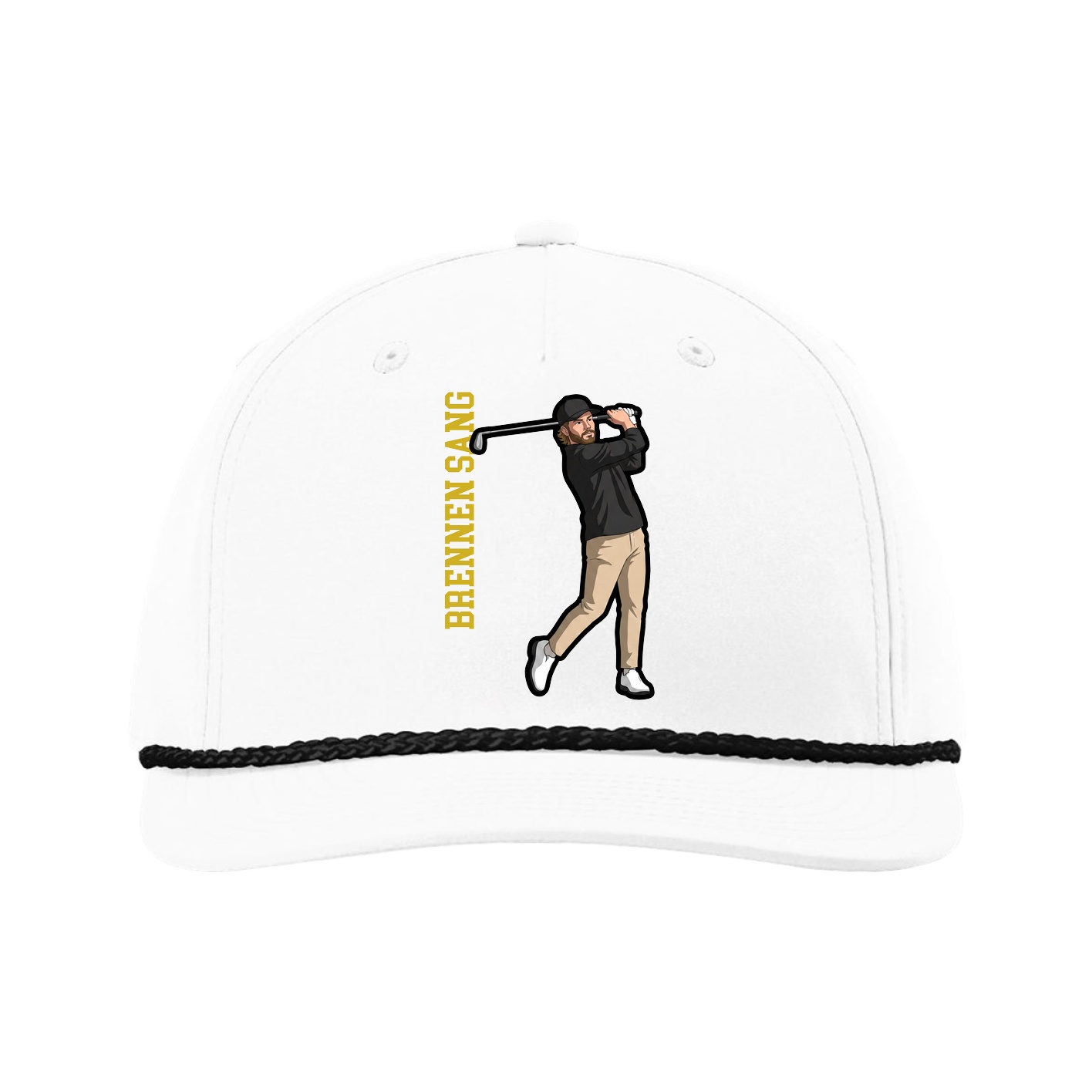 Five-Panel Classic Rope Cap — Name Vertical in White