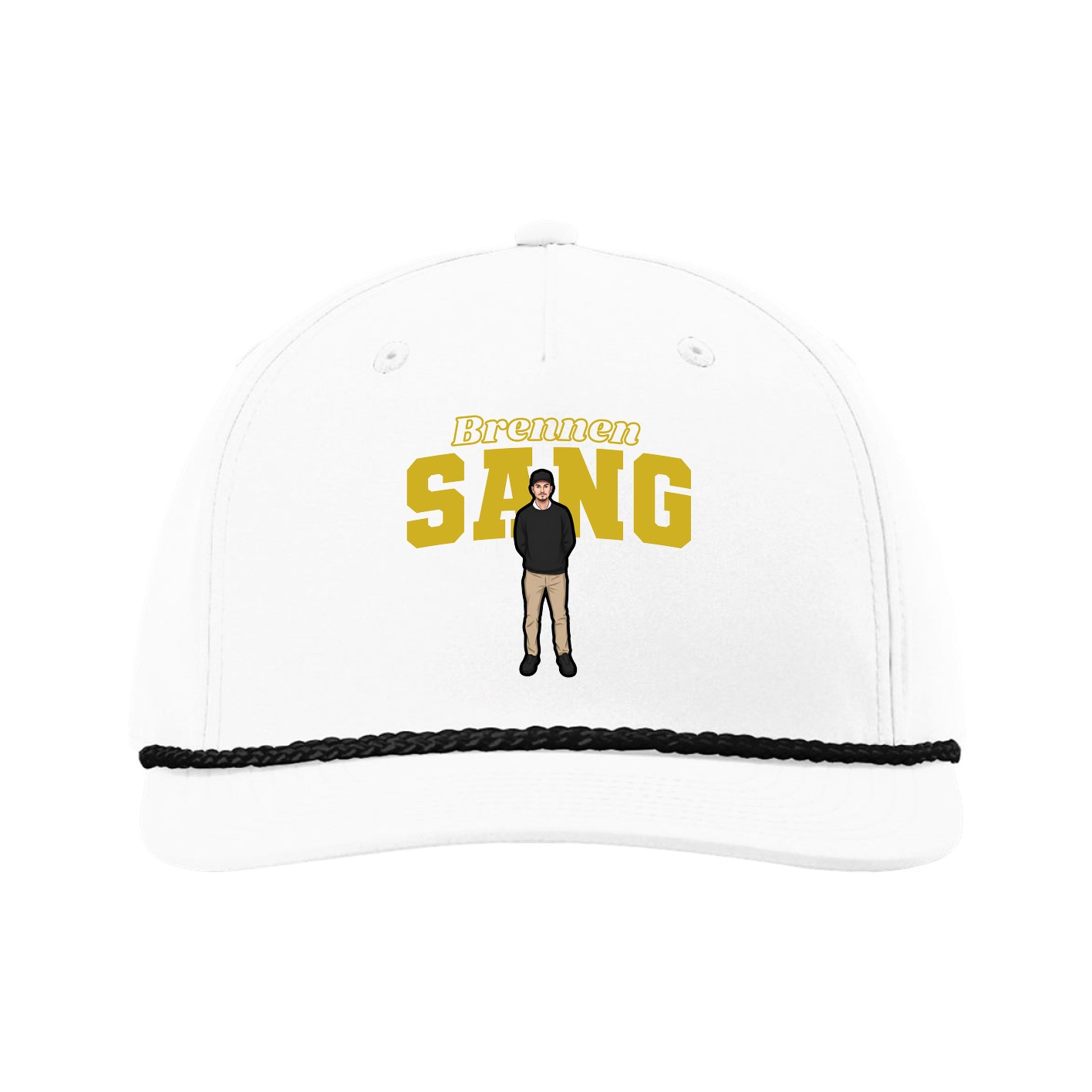 Five-Panel Classic Rope Cap — Name Arch in White