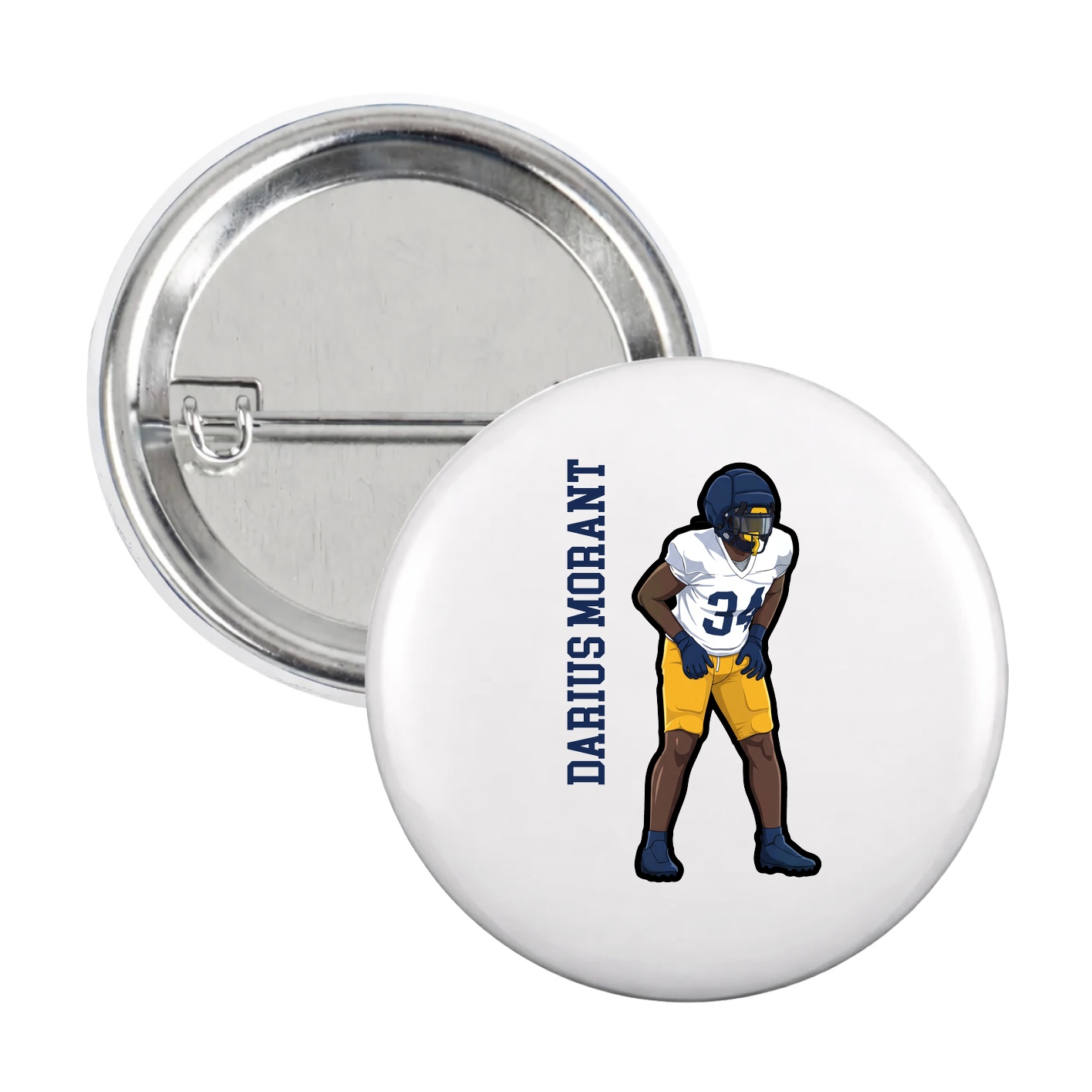 Game Day Button — Name Vertical in White