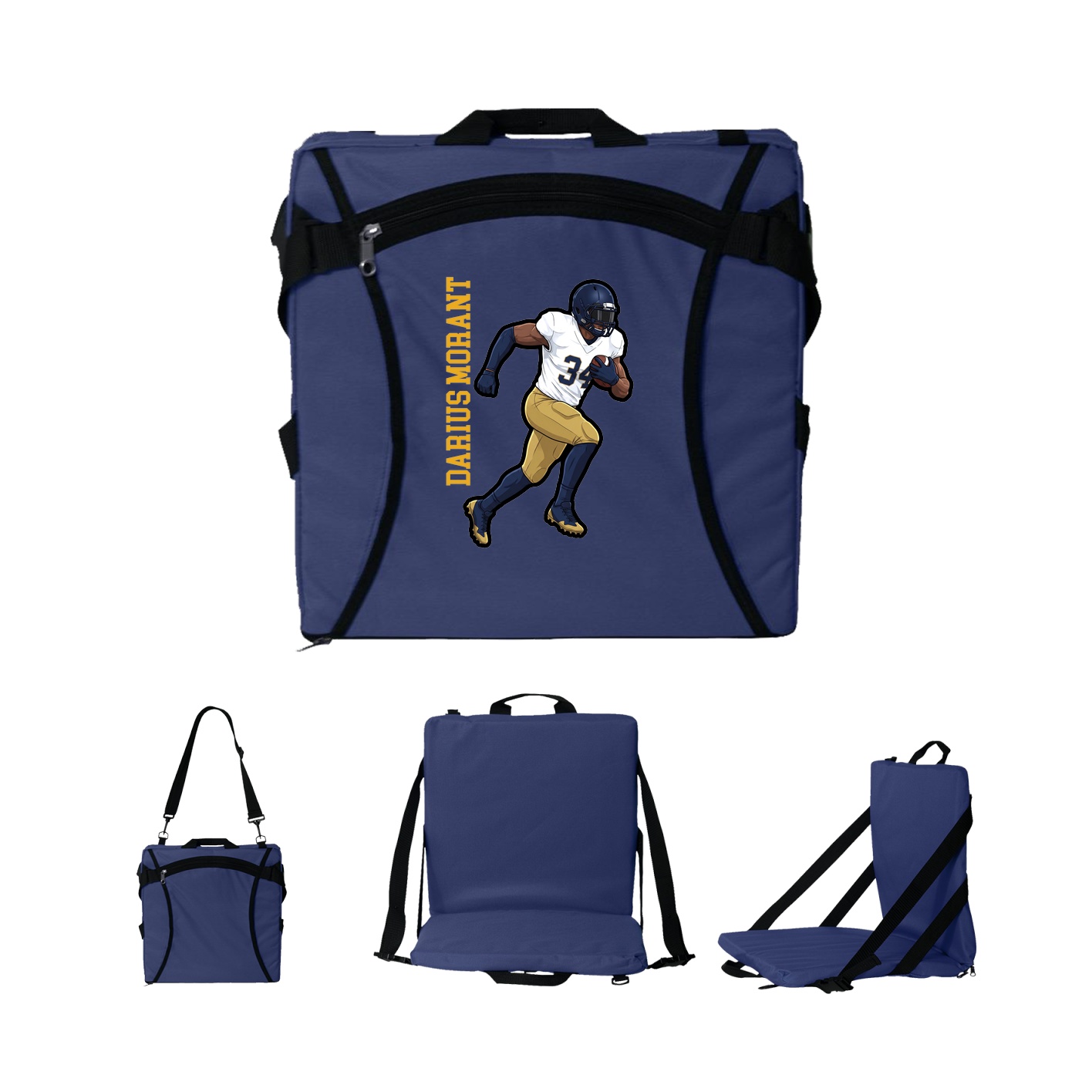 Folding Stadium Seat — Name Vertical in Navy