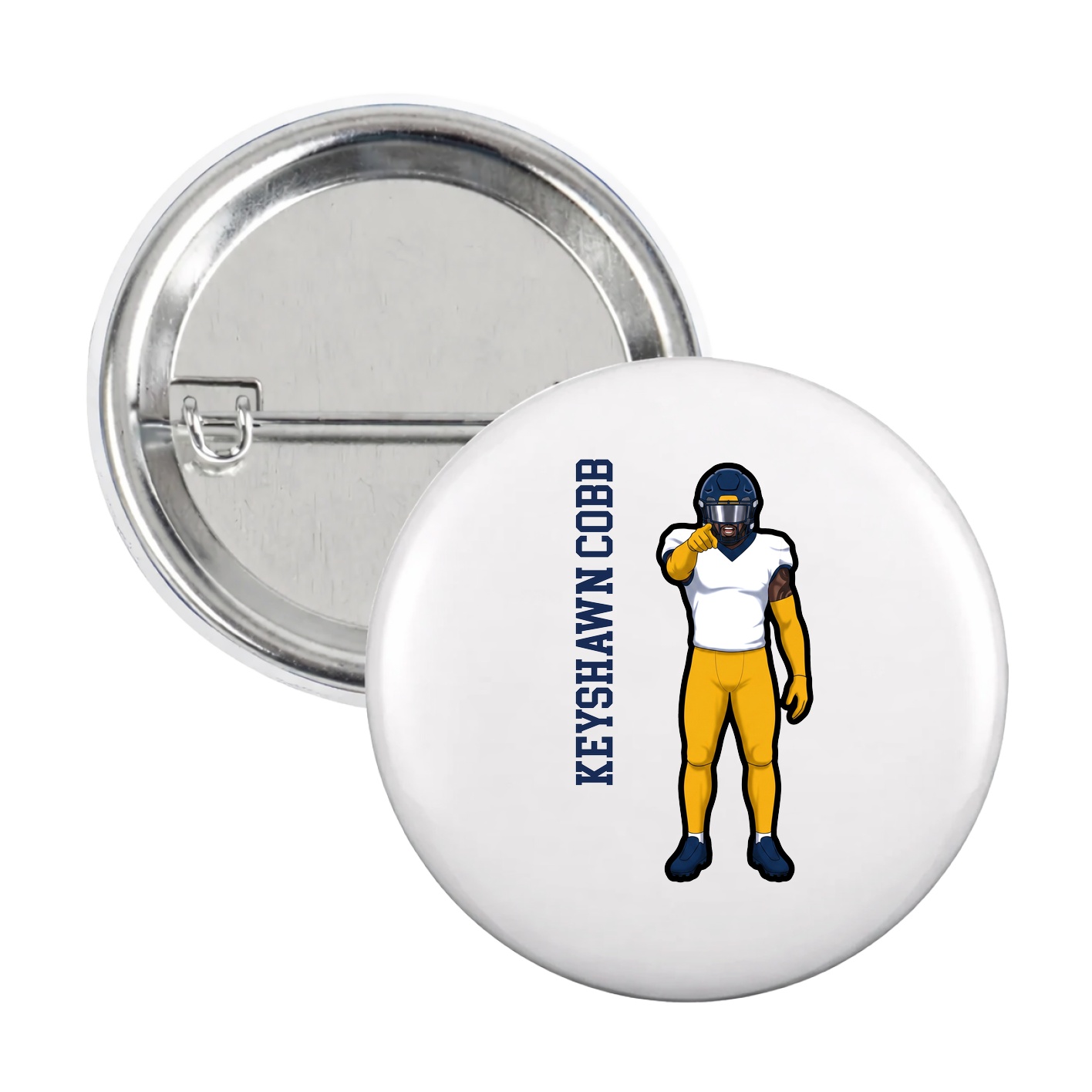 Game Day Button — Name Vertical in White