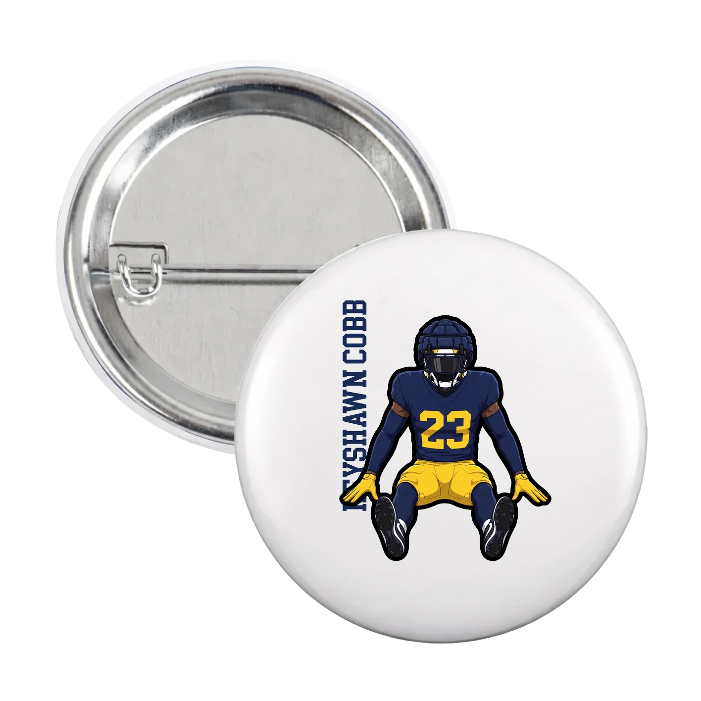 Game Day Button — Name Vertical in White