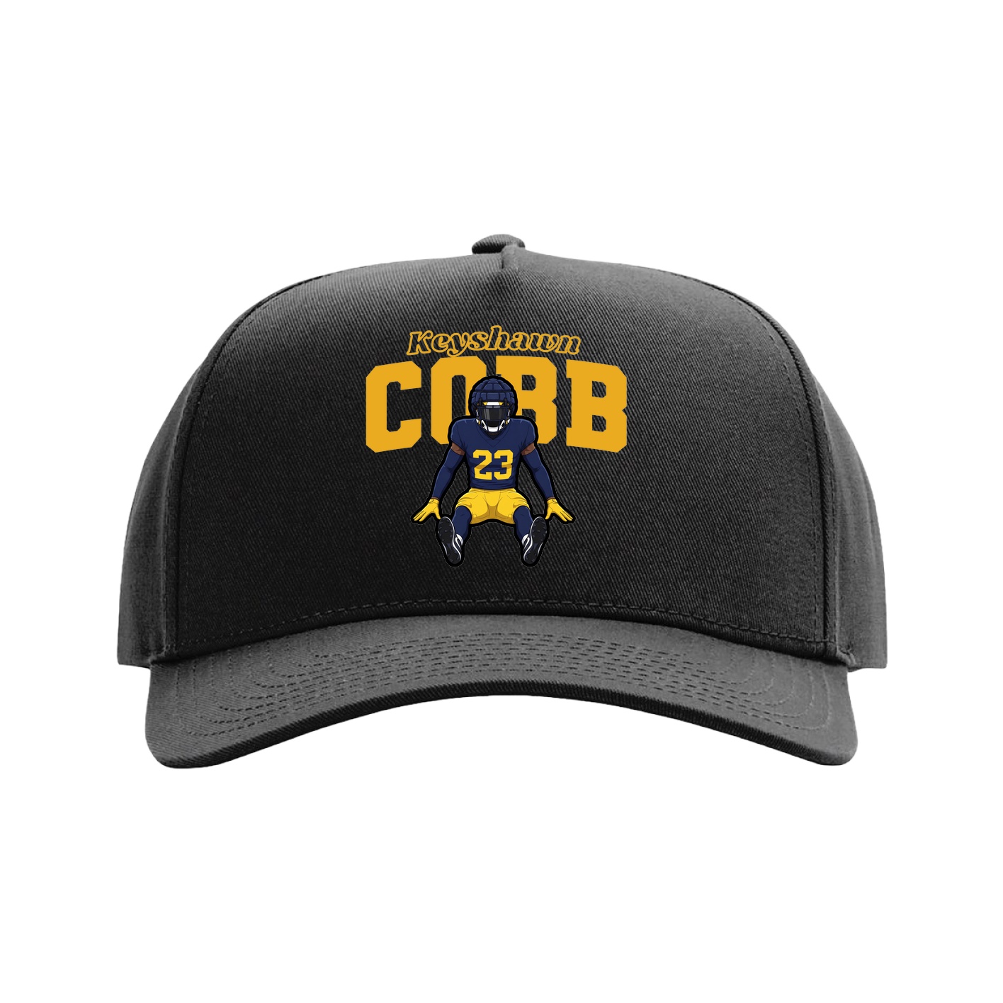 Full Fabric Five-Panel Champ Cap — Name Arch in Black