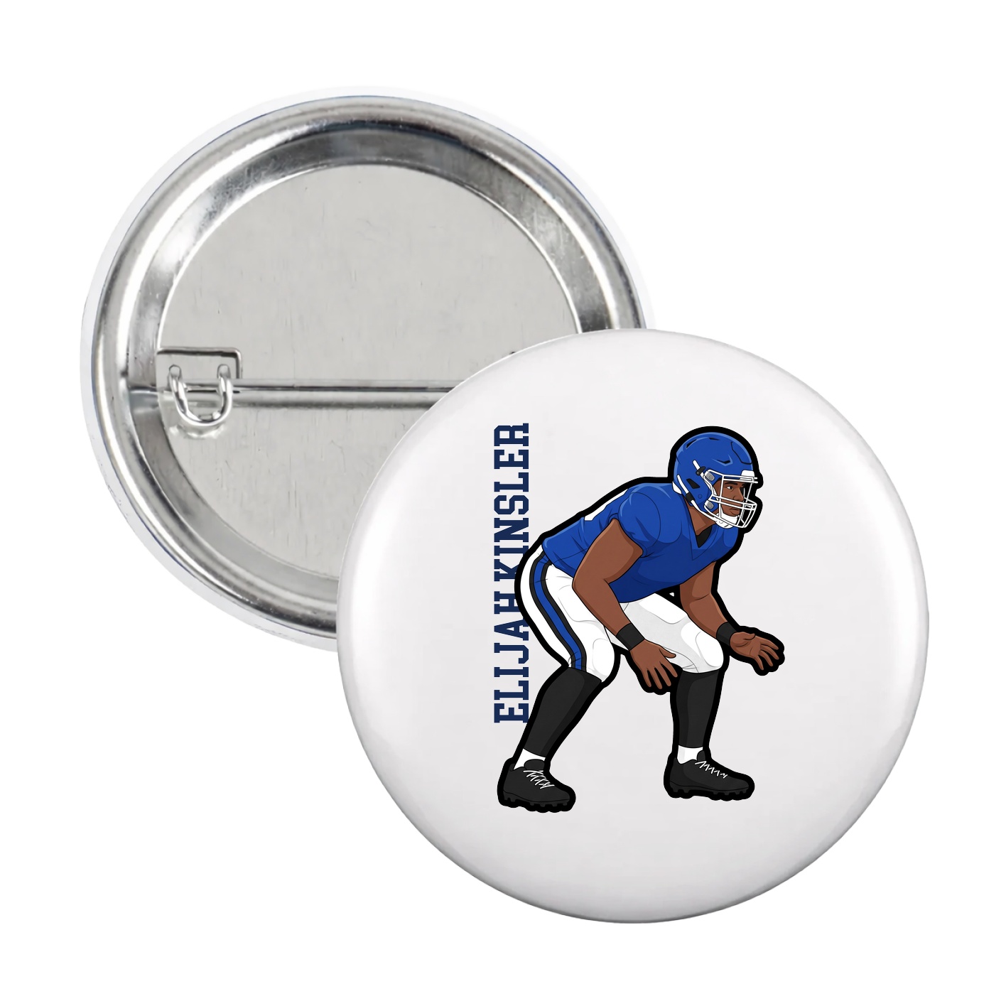 Game Day Button — Name Vertical in White