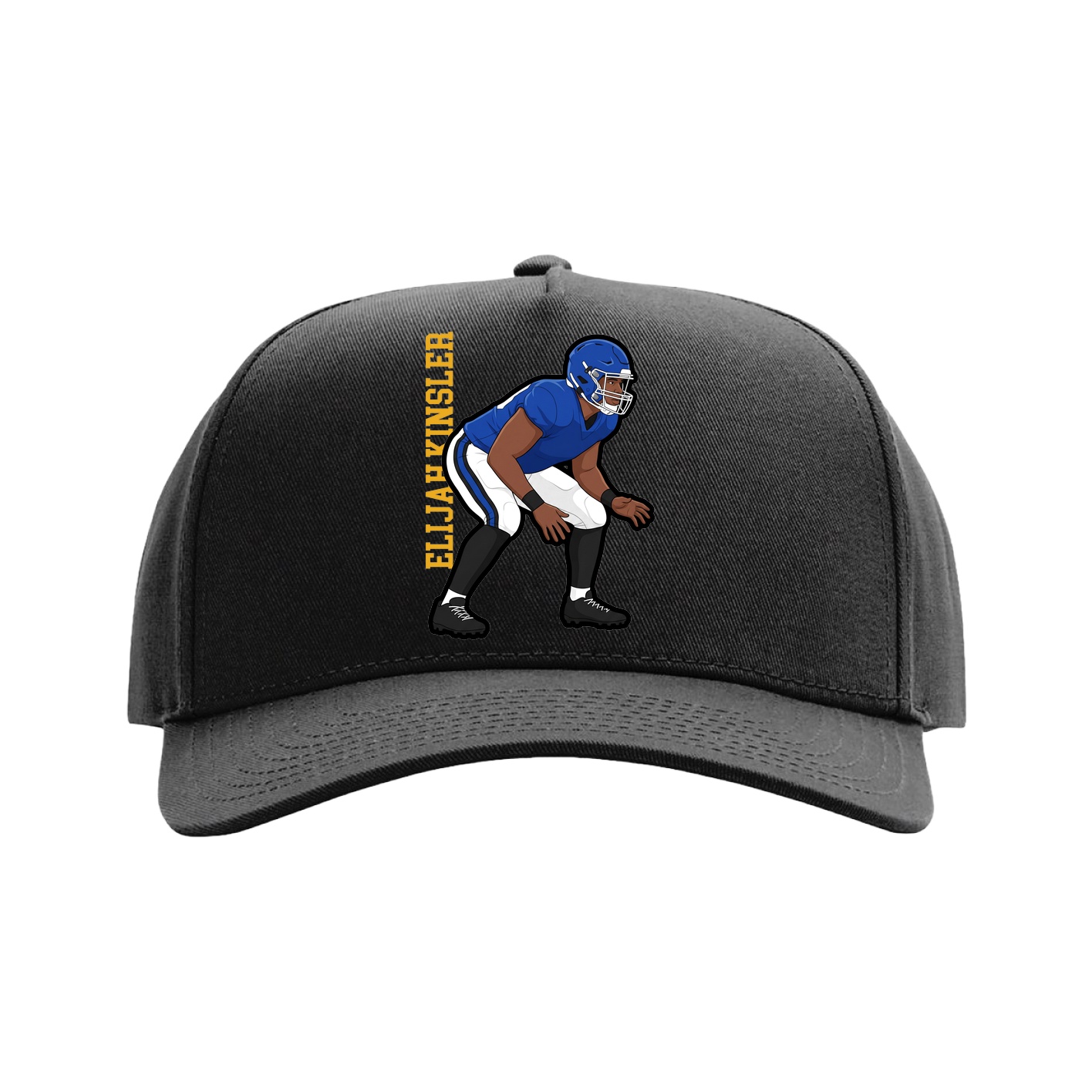 Full Fabric Five-Panel Champ Cap — Name Vertical in Black