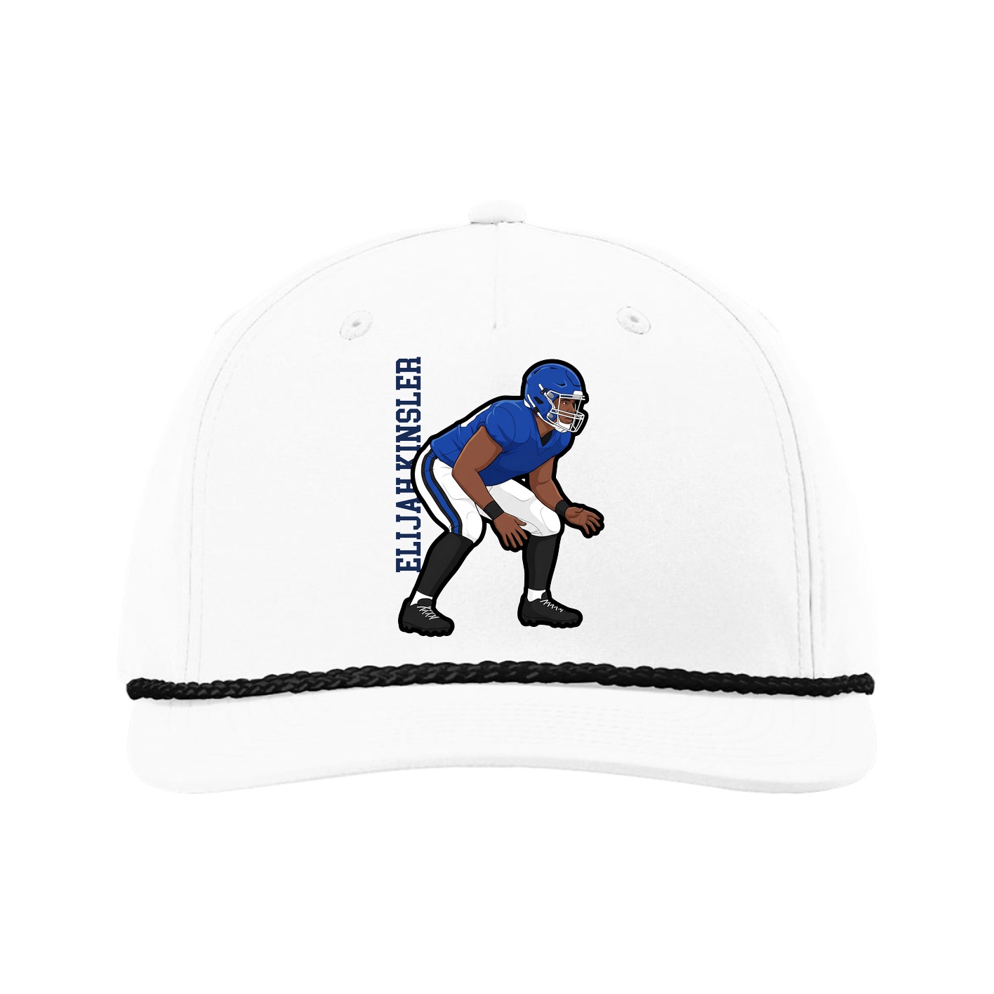 Five-Panel Classic Rope Cap — Name Vertical in White