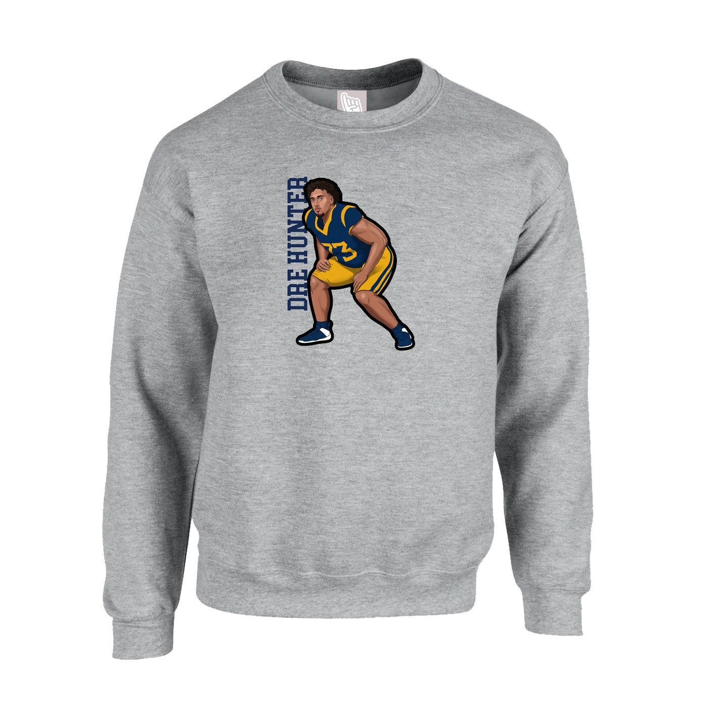 Fleece Crew — Name Vertical in Grey