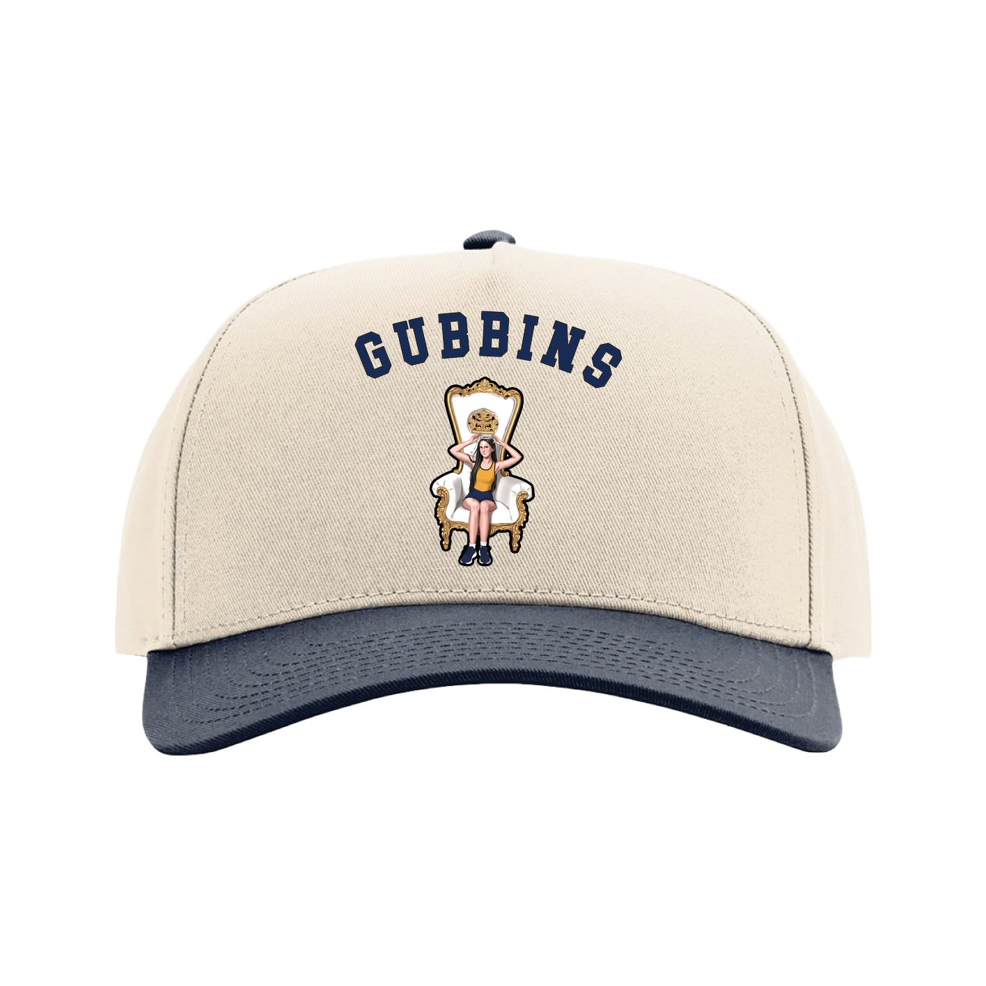 Full Fabric Five-Panel Champ Cap — Shirsey Arch in Cream/Navy