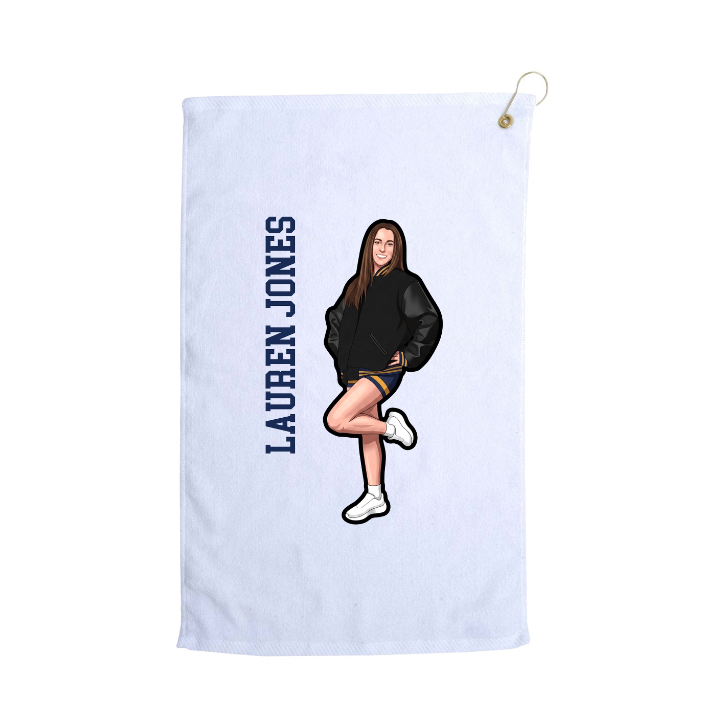 Golf Towel — Name Vertical in White