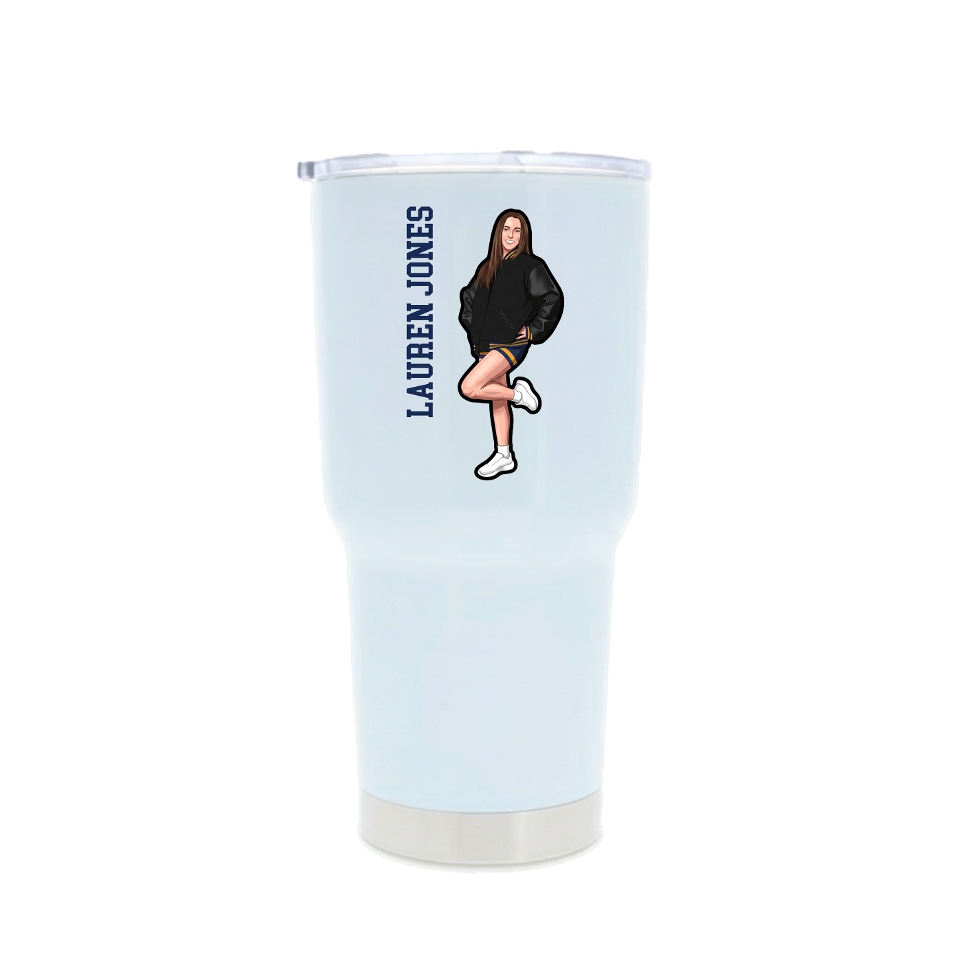30oz Stainless Steel Tumbler — Name Vertical in White