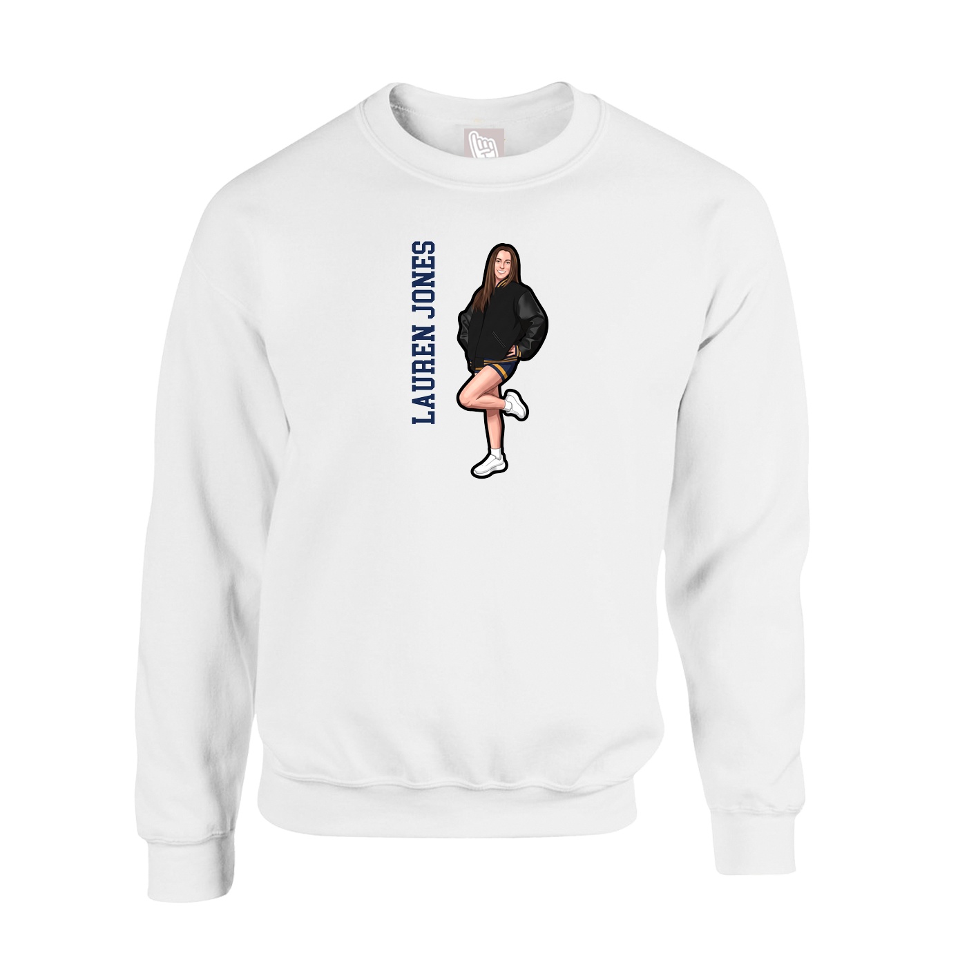 Fleece Crew — Name Vertical in White