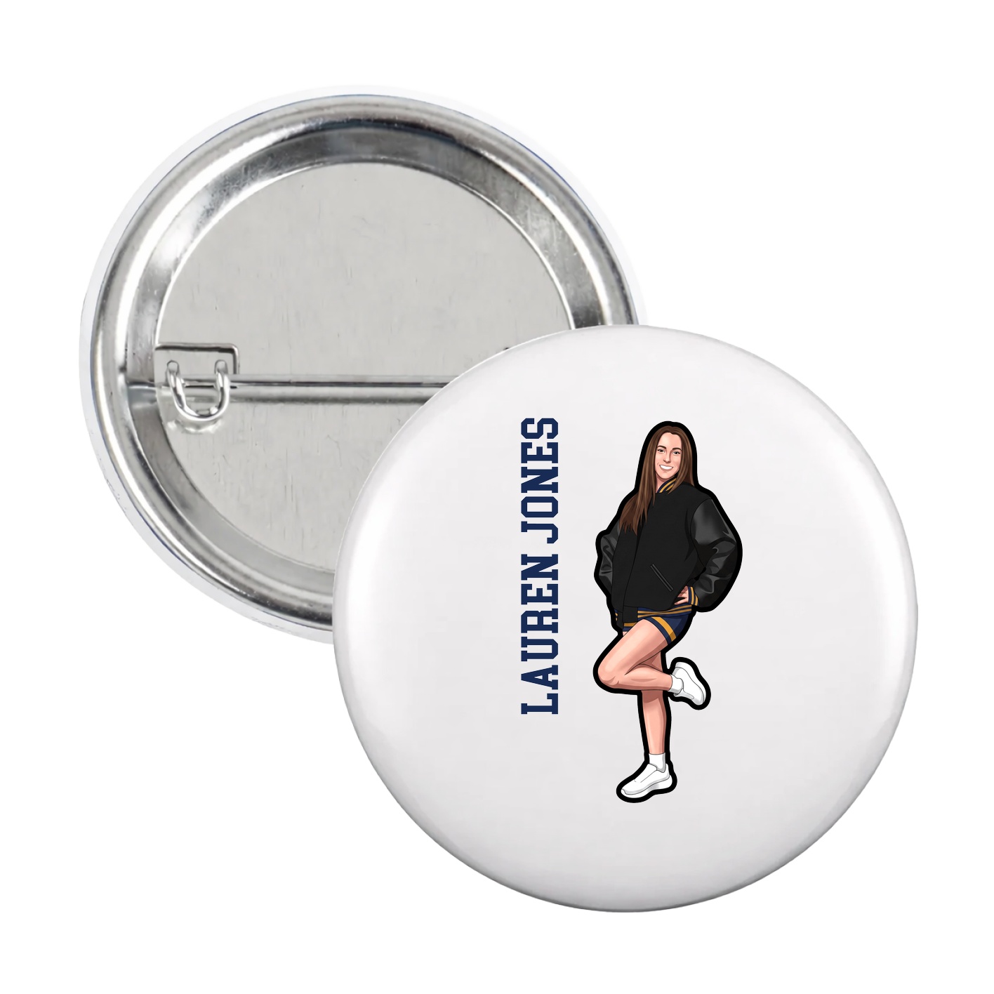 Game Day Button — Name Vertical in White