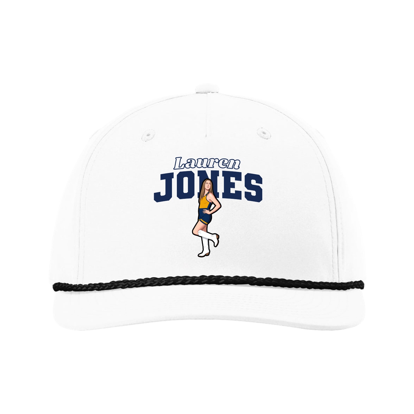 Five-Panel Classic Rope Cap — Name Arch in White