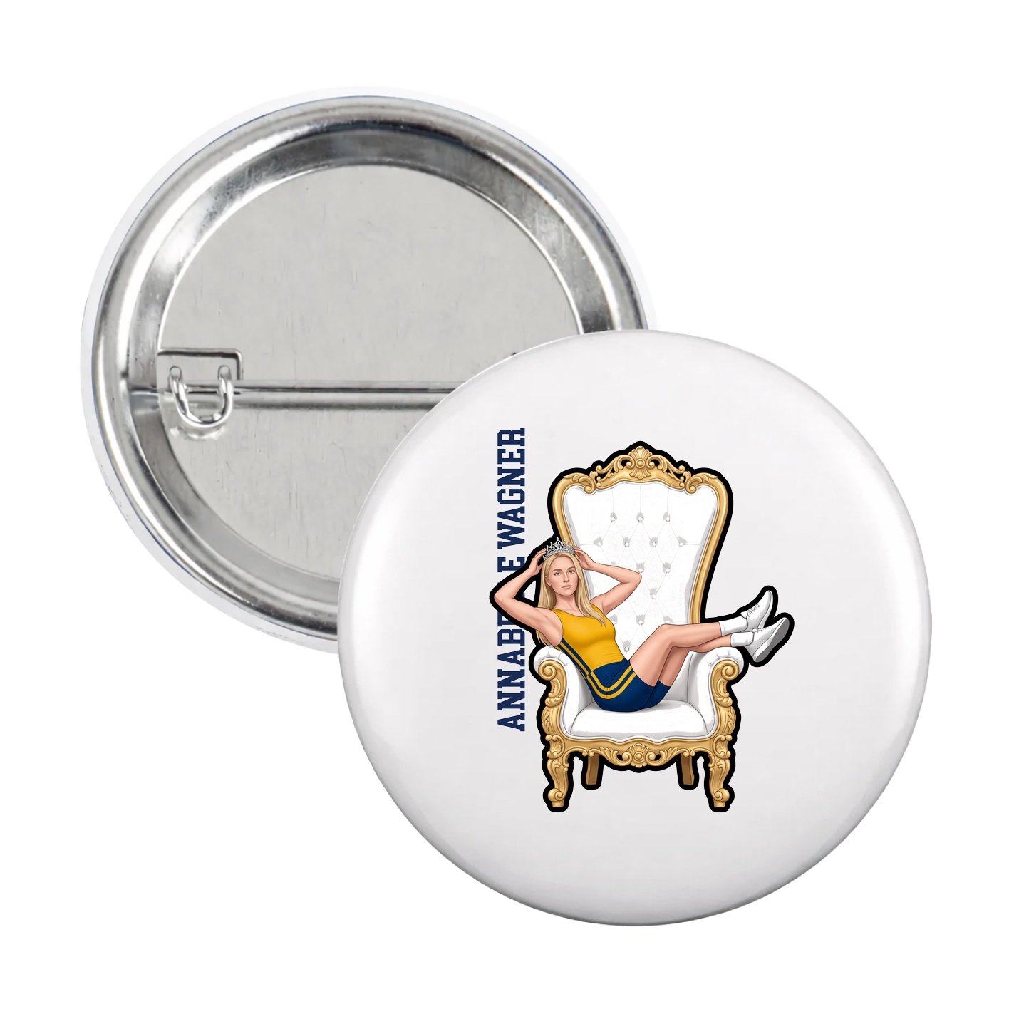 Game Day Button — Name Vertical in White