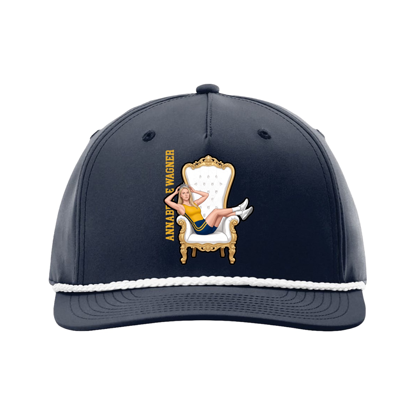 Five-Panel Classic Rope Cap — Name Vertical in Navy