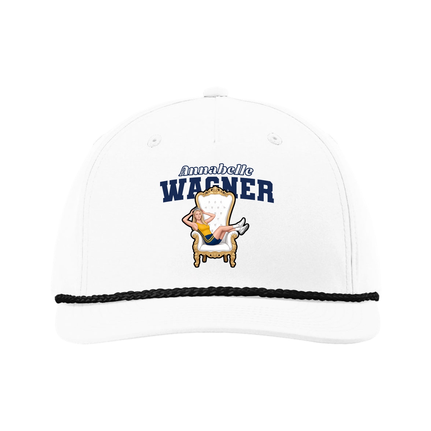 Five-Panel Classic Rope Cap — Name Arch in White