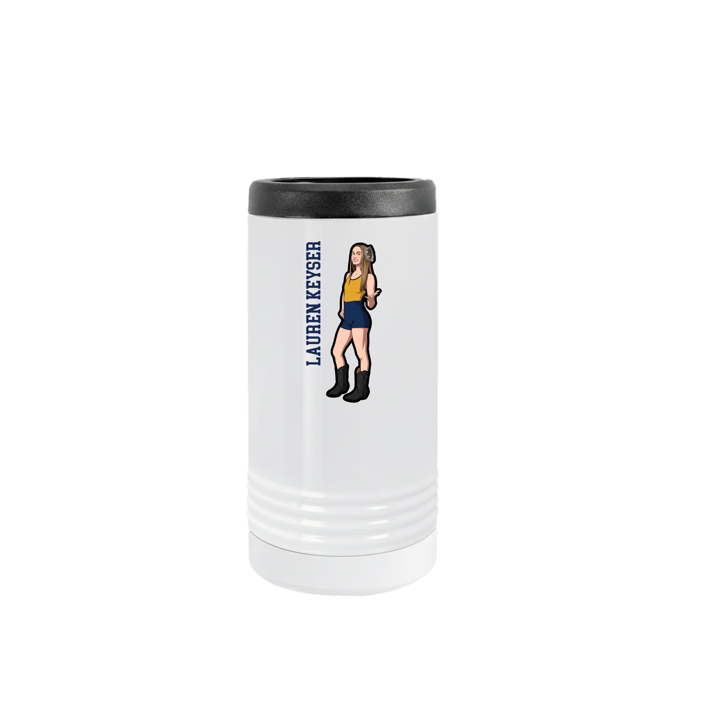 Slim Beverage Holder — Name Vertical in White
