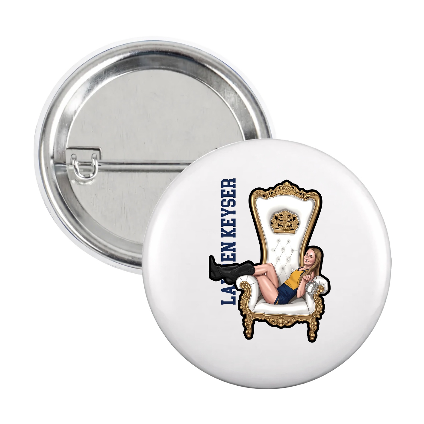 Game Day Button — Name Vertical in White
