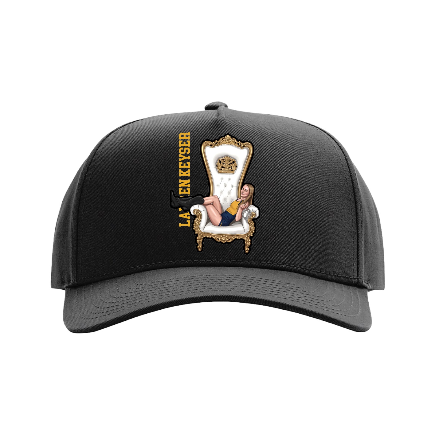 Full Fabric Five-Panel Champ Cap — Name Vertical in Black