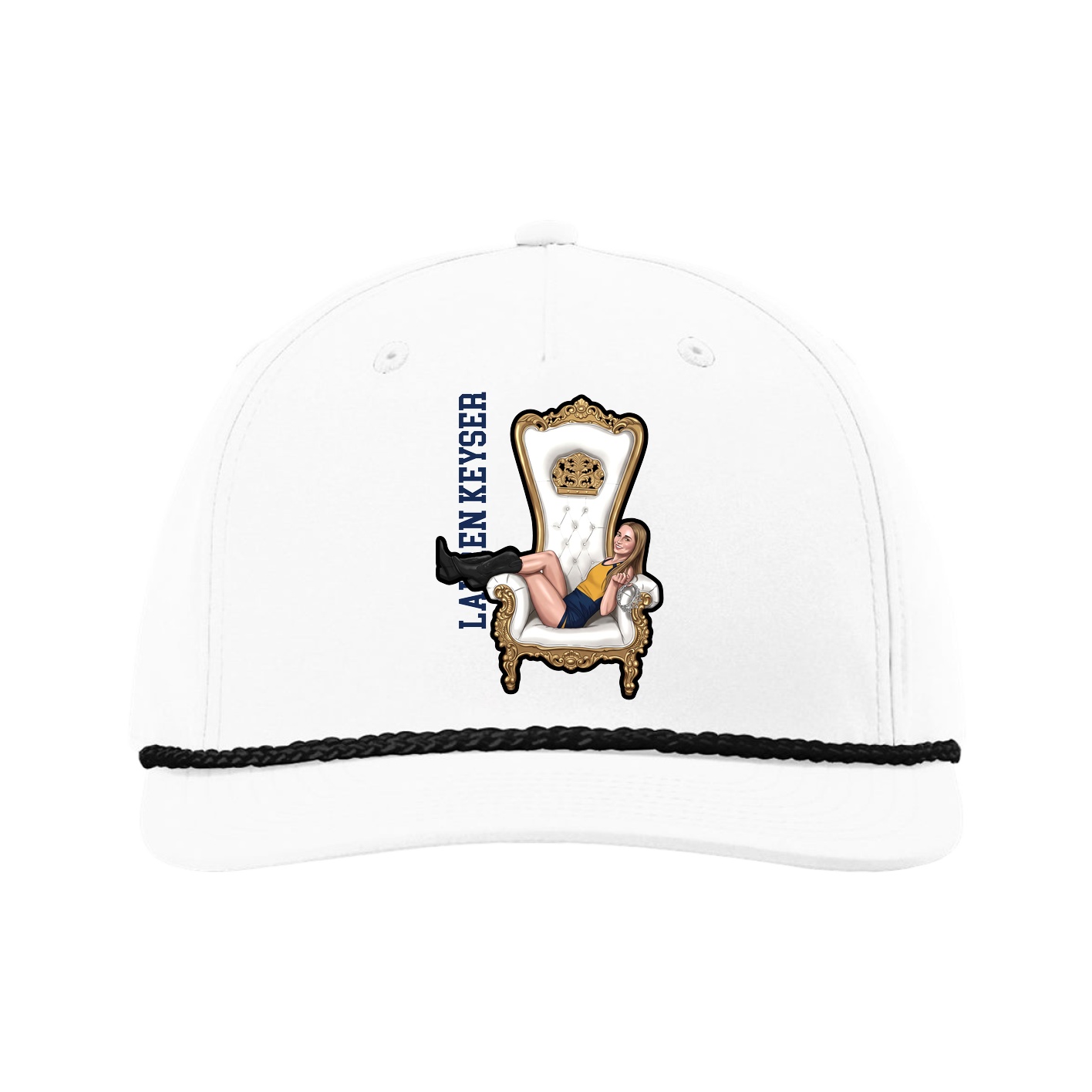 Five-Panel Classic Rope Cap — Name Vertical in White