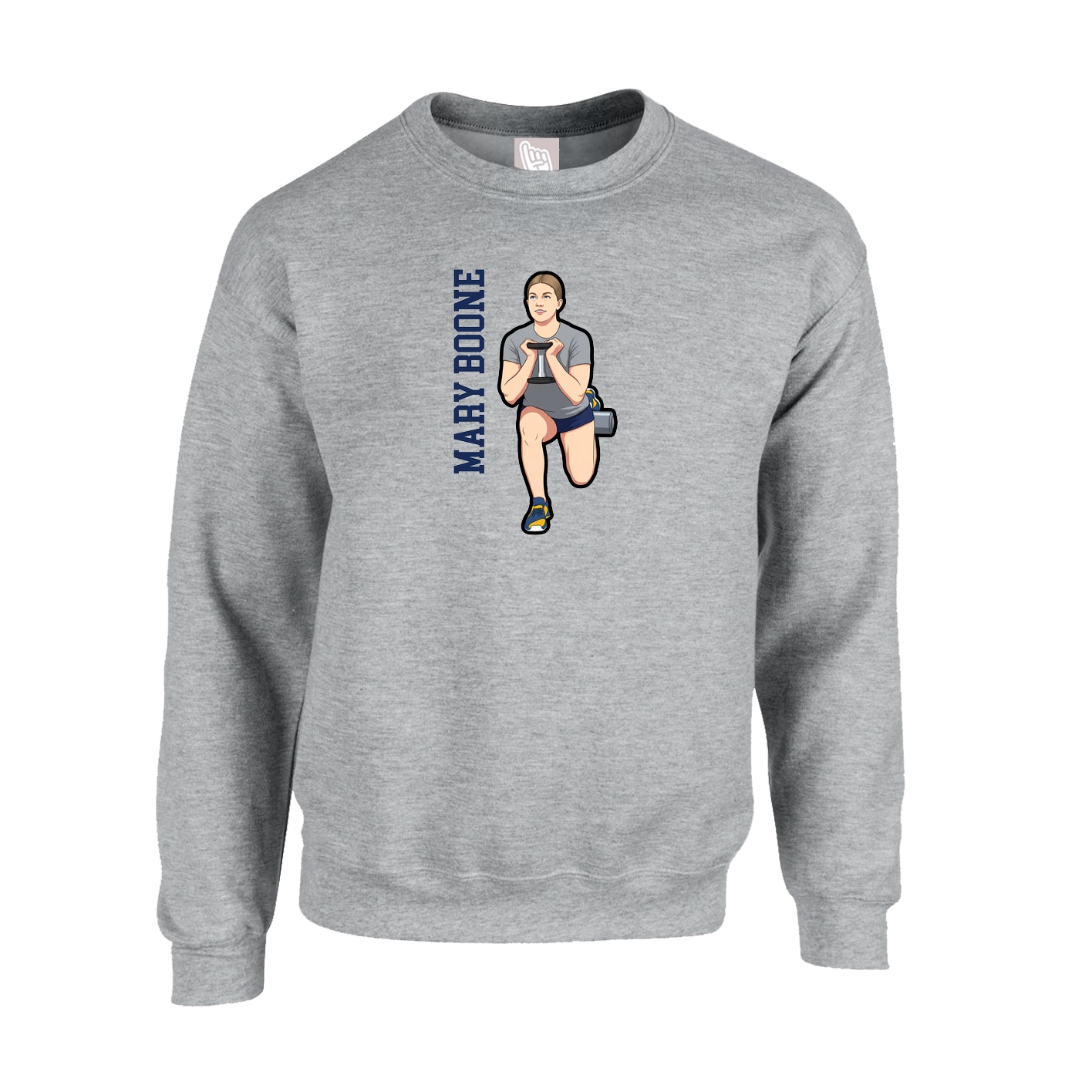 Fleece Crew — Name Vertical in Grey