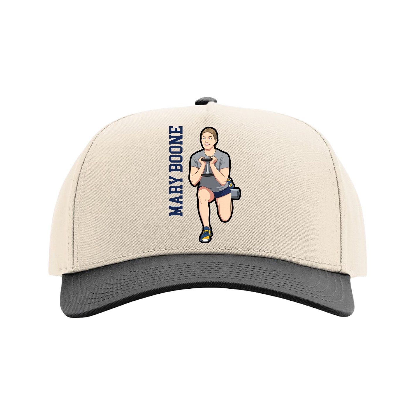Full Fabric Five-Panel Champ Cap — Name Vertical in Cream/Black
