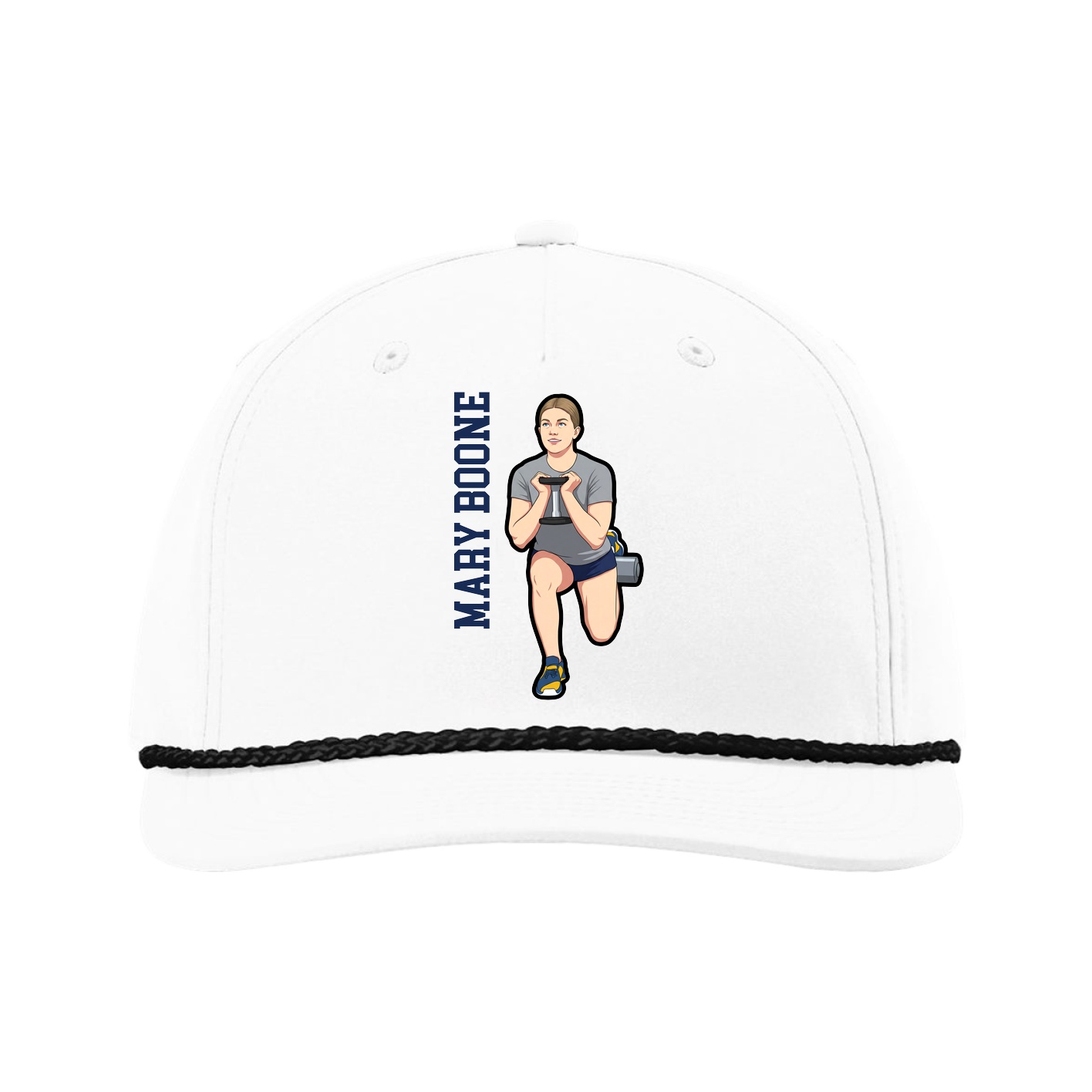 Five-Panel Classic Rope Cap — Name Vertical in White