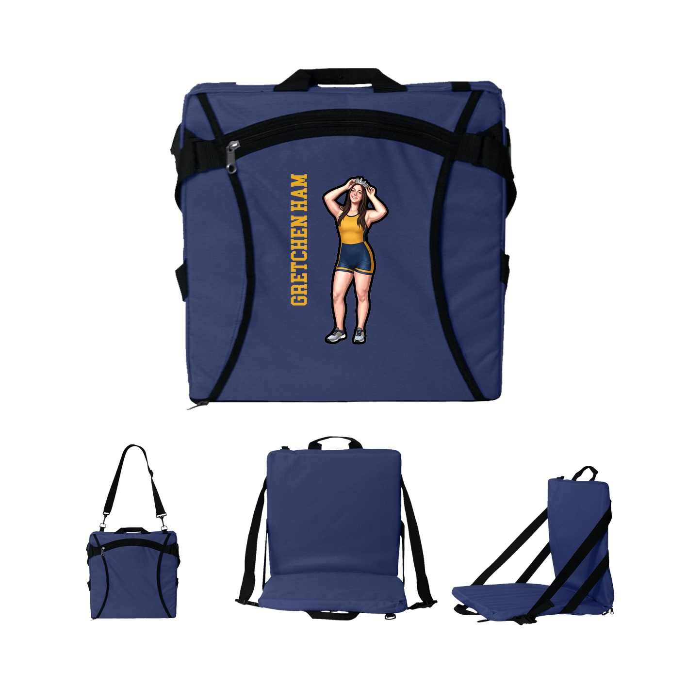 Folding Stadium Seat — Name Vertical in Navy