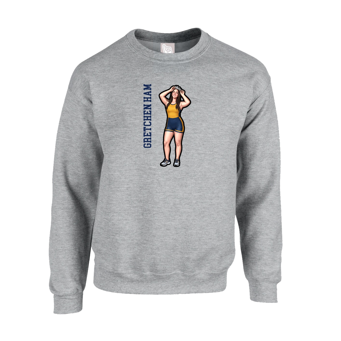 Fleece Crew — Name Vertical in Grey