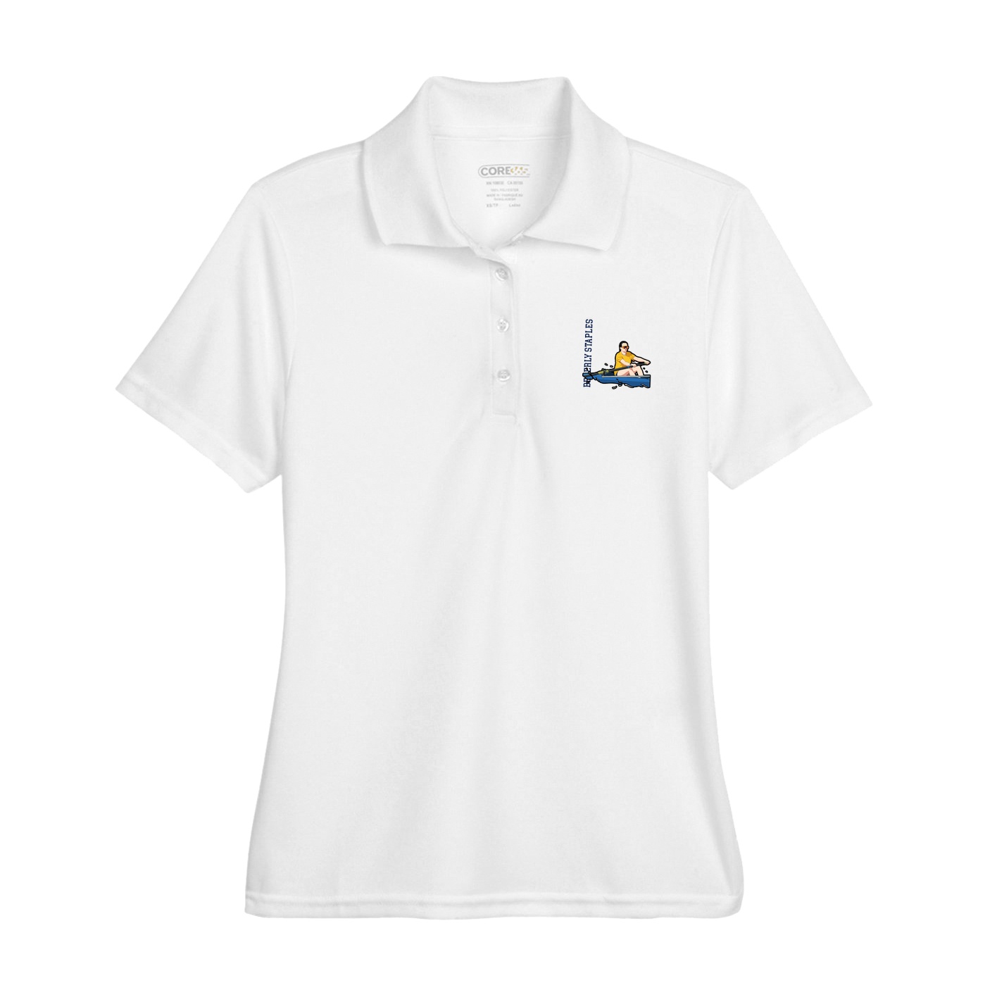 Womens Performance Polo — Name Vertical in White