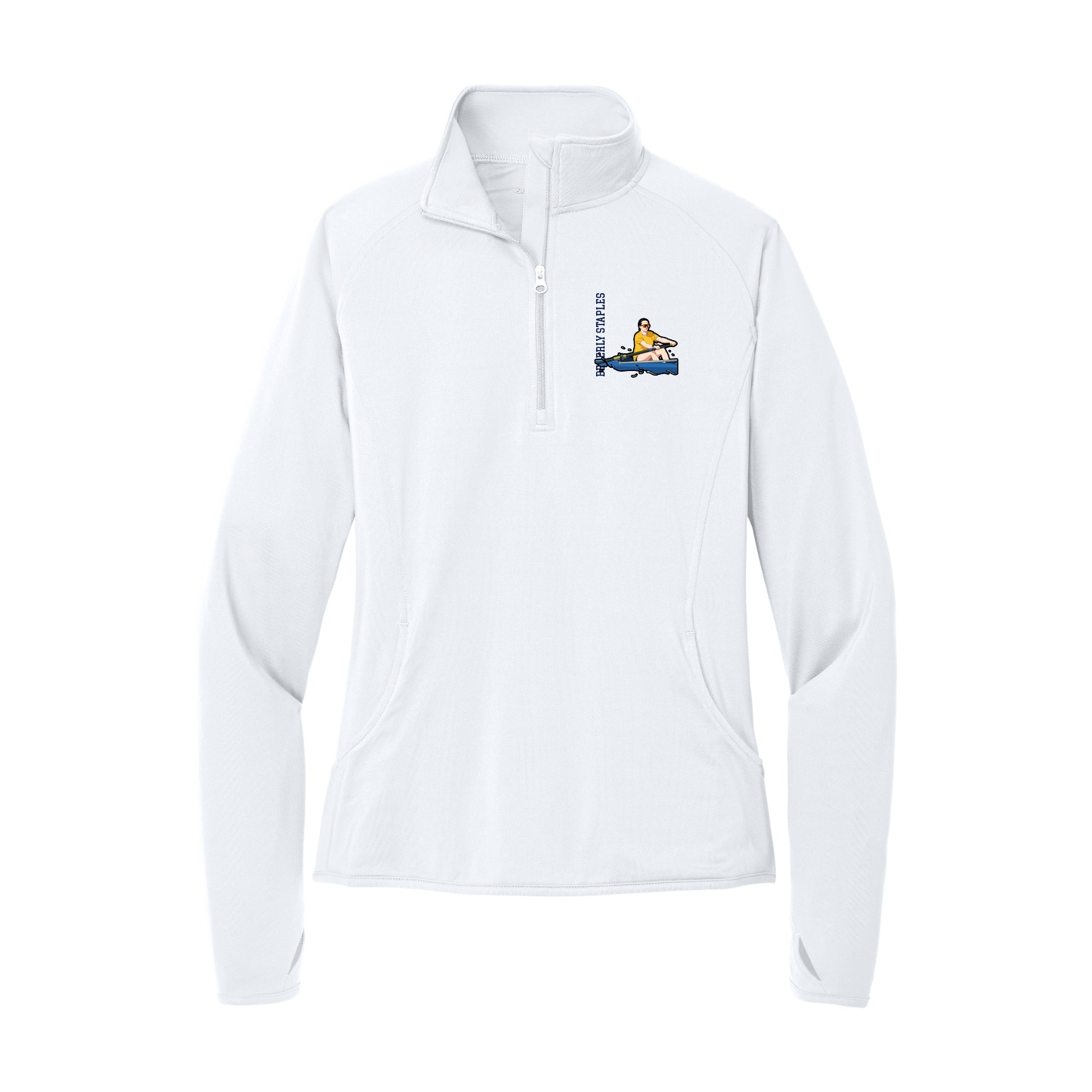 Women's Q-Zip Pullover — Name Vertical in White
