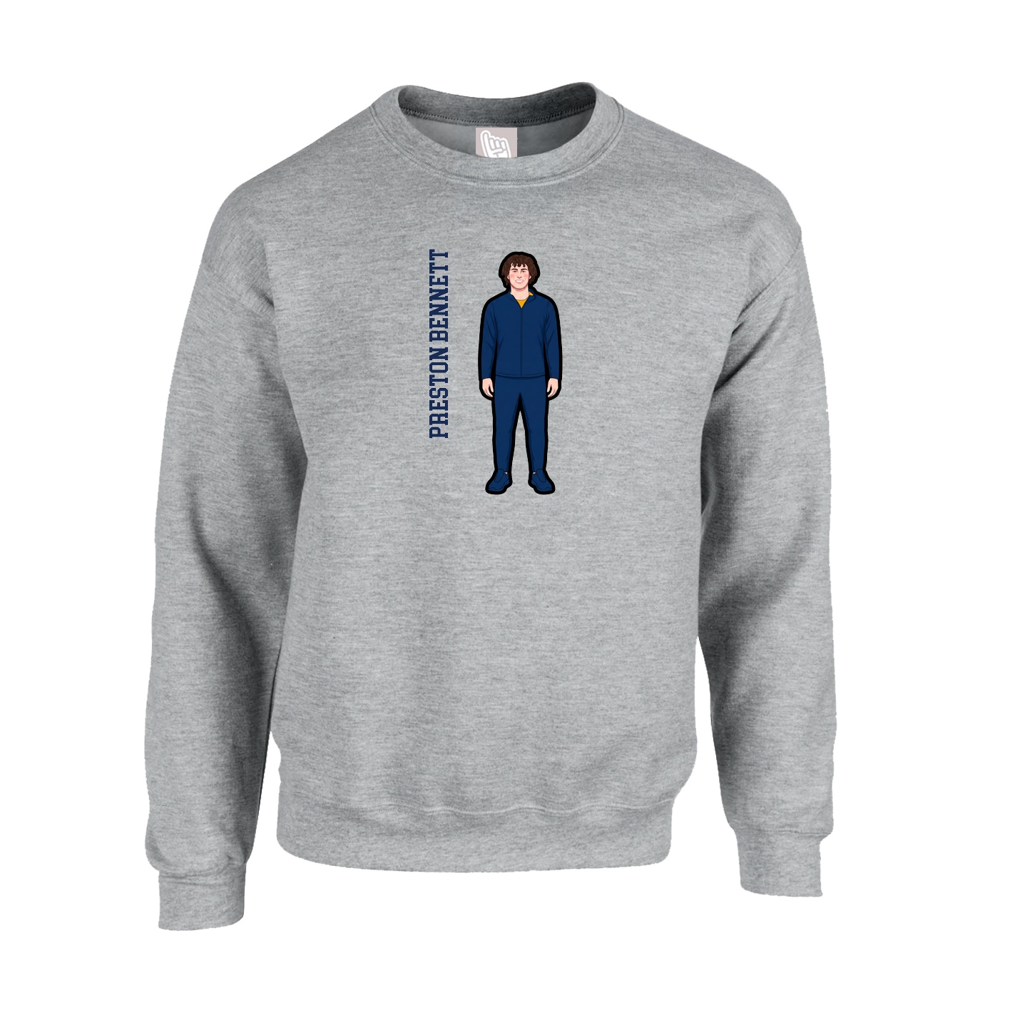 Fleece Crew — Name Vertical in Grey