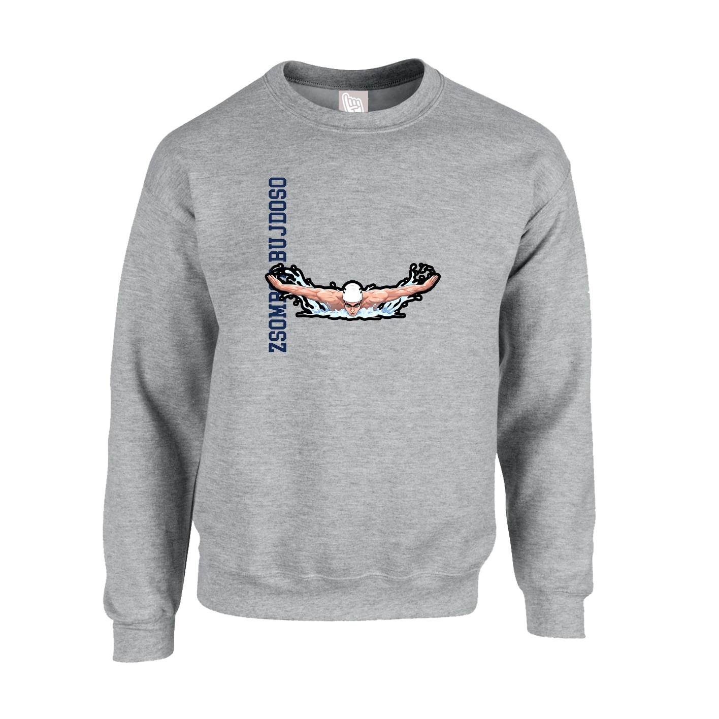 Fleece Crew — Name Vertical in Grey