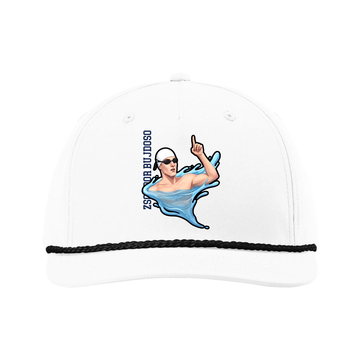 Five-Panel Classic Rope Cap — Name Vertical in White