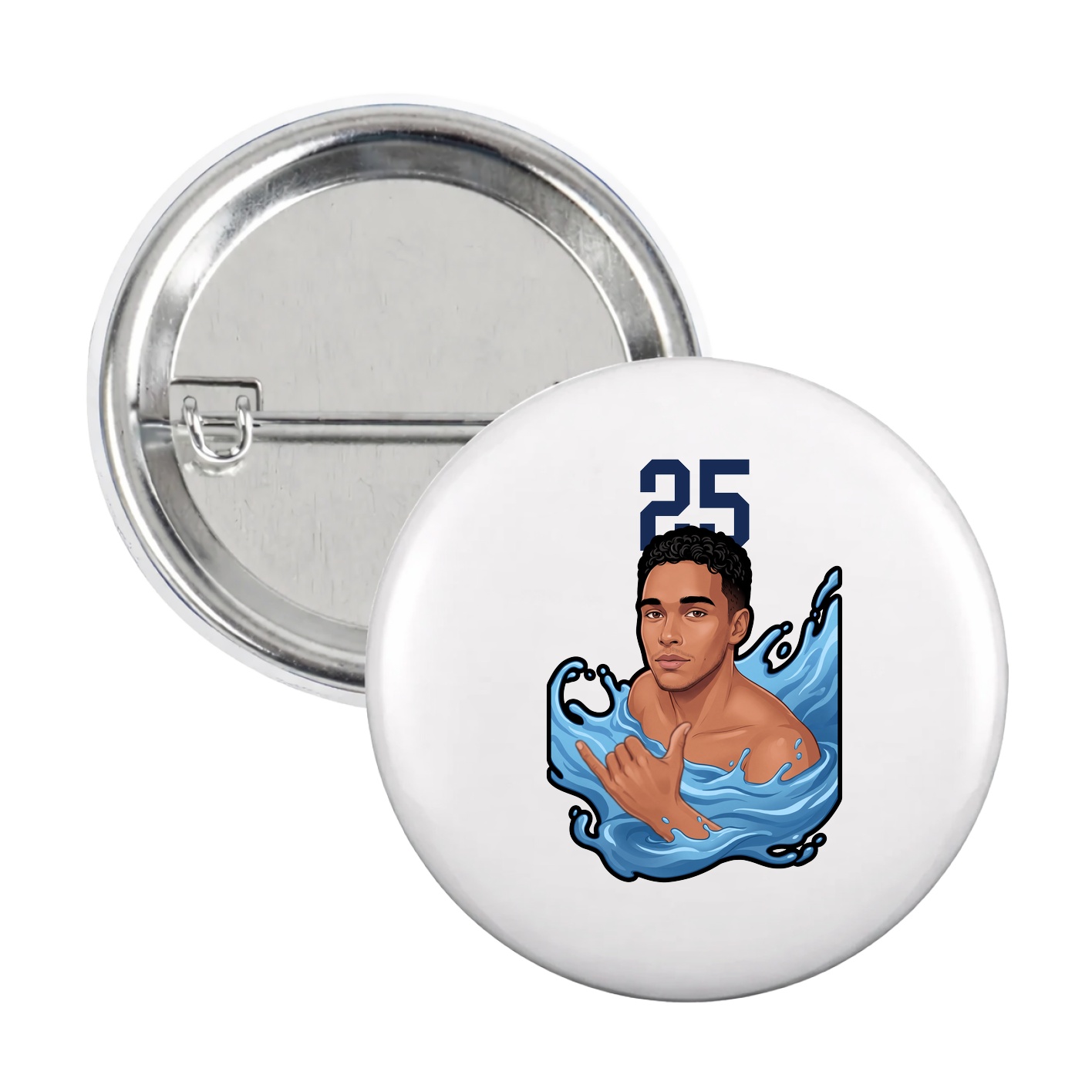 Game Day Button — Number Top in White