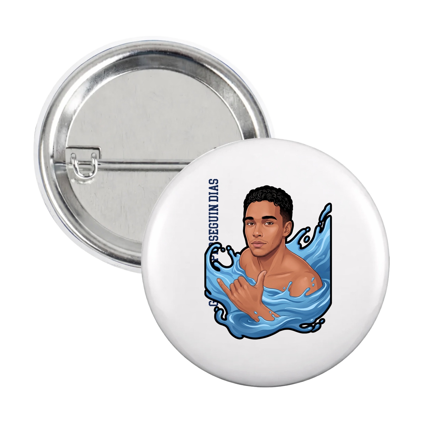 Game Day Button — Name Vertical in White