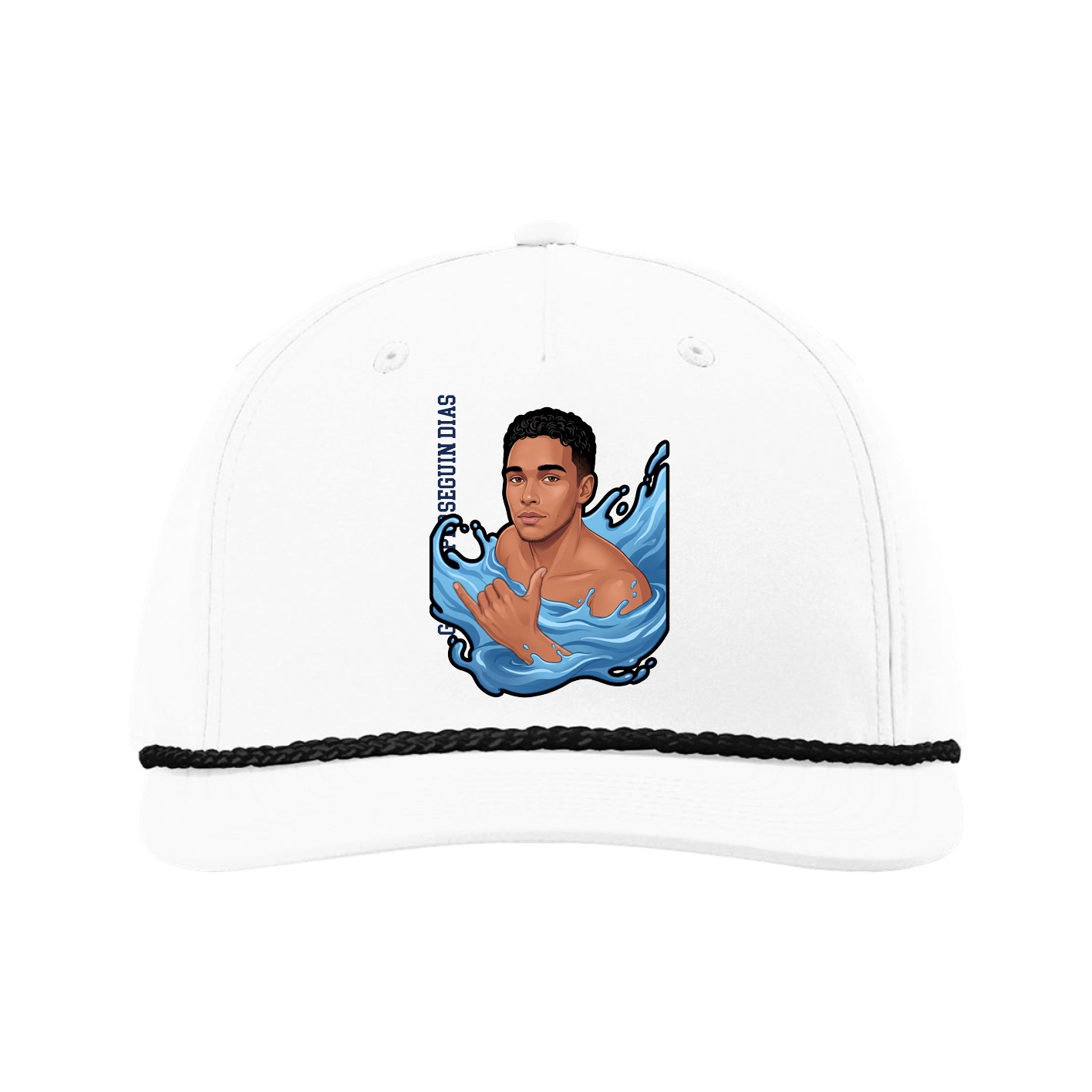 Five-Panel Classic Rope Cap — Name Vertical in White
