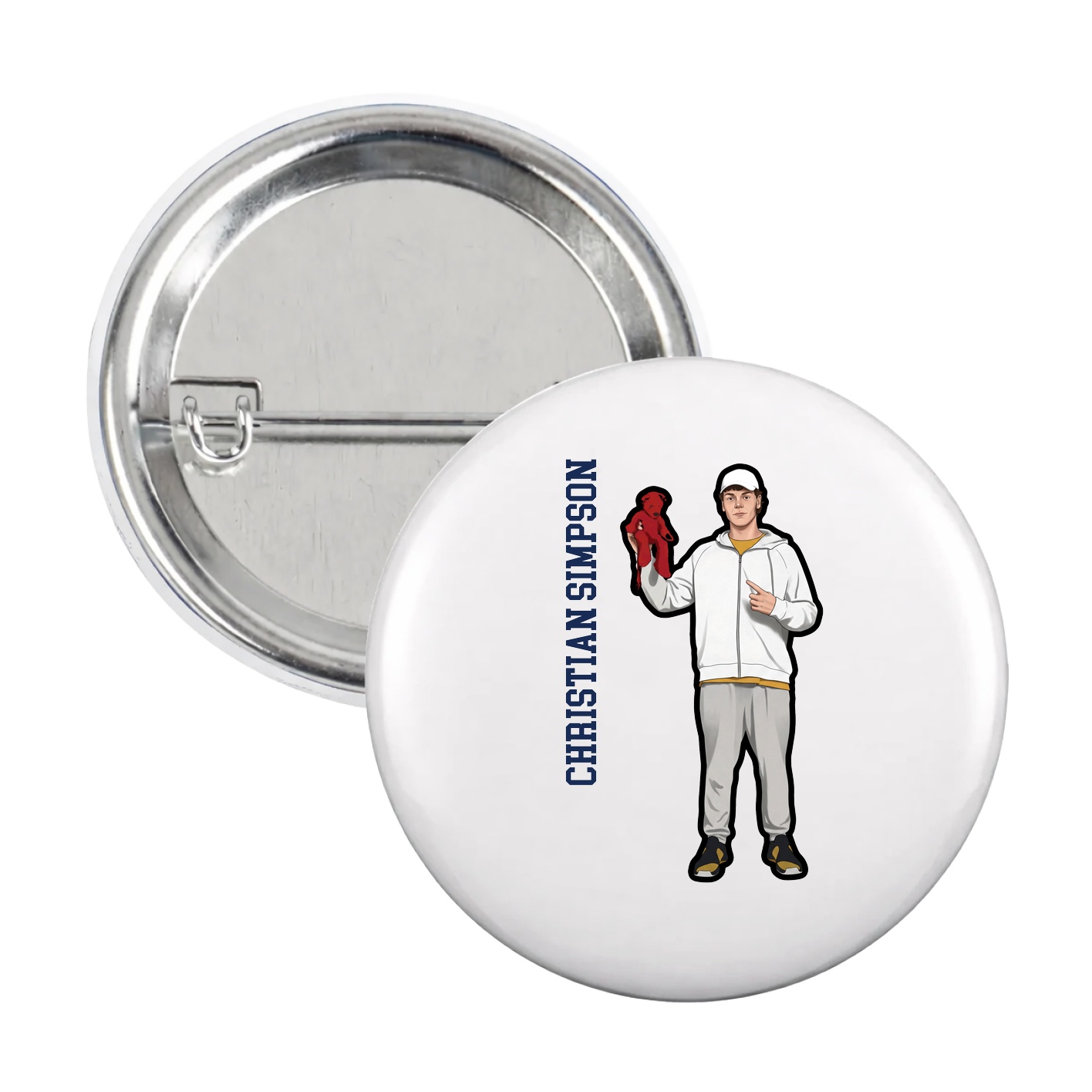 Game Day Button — Name Vertical in White