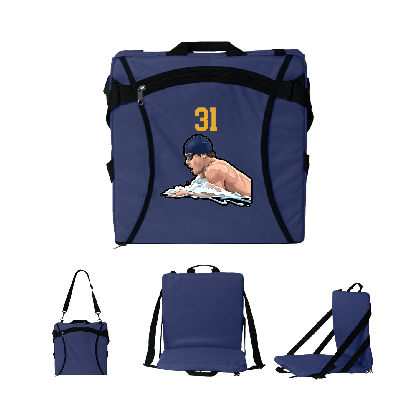 Folding Stadium Seat — Number Top in Navy