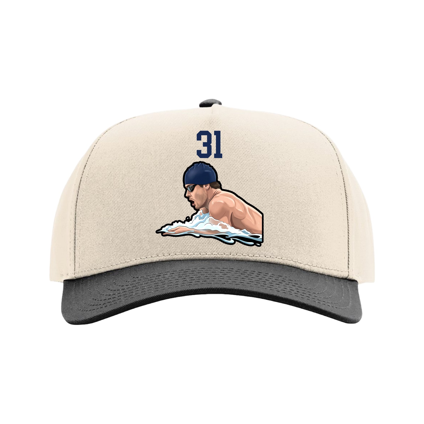 Full Fabric Five-Panel Champ Cap — Number Top in Cream/Black