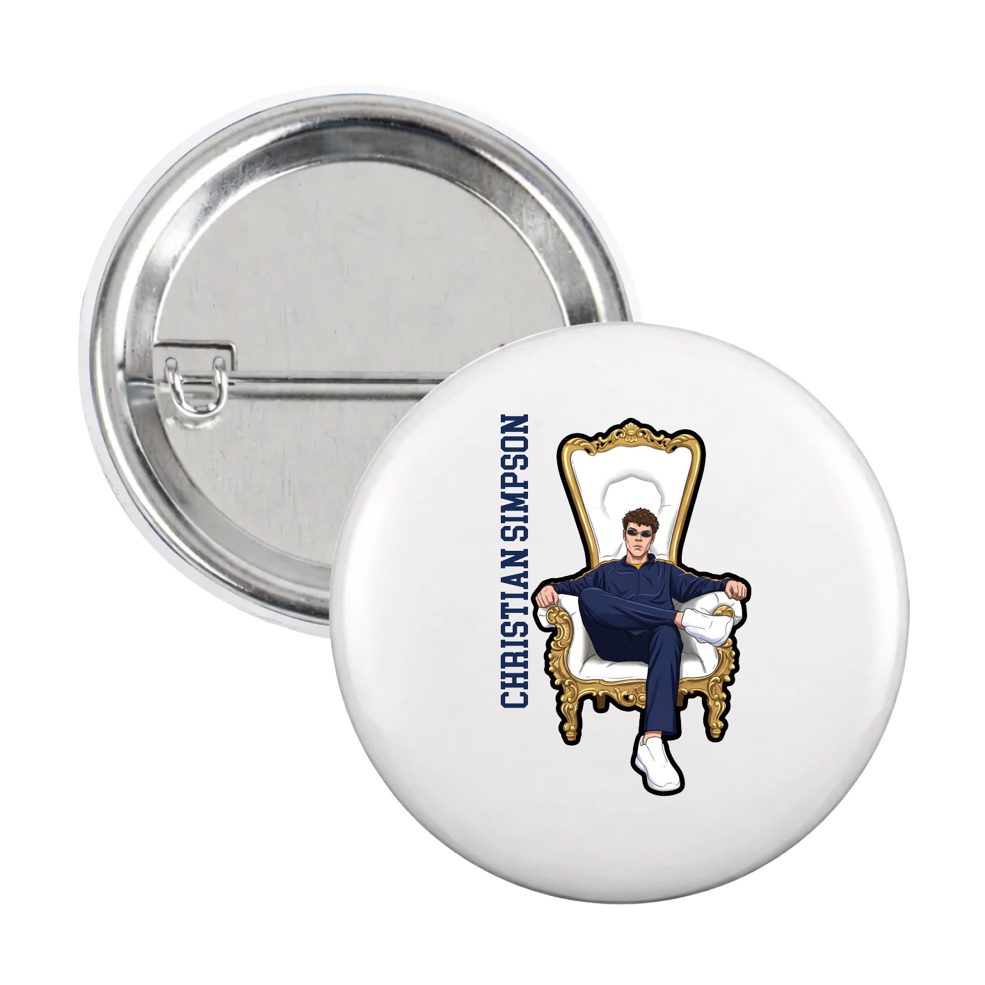 Game Day Button — Name Vertical in White