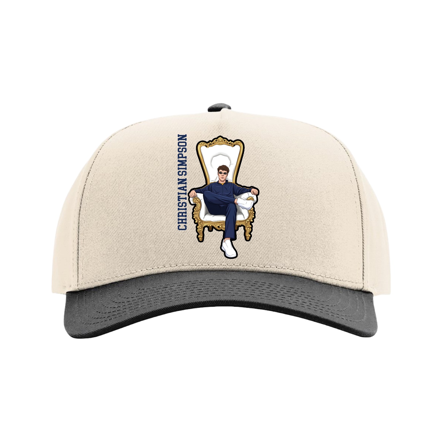 Full Fabric Five-Panel Champ Cap — Name Vertical in Cream/Black