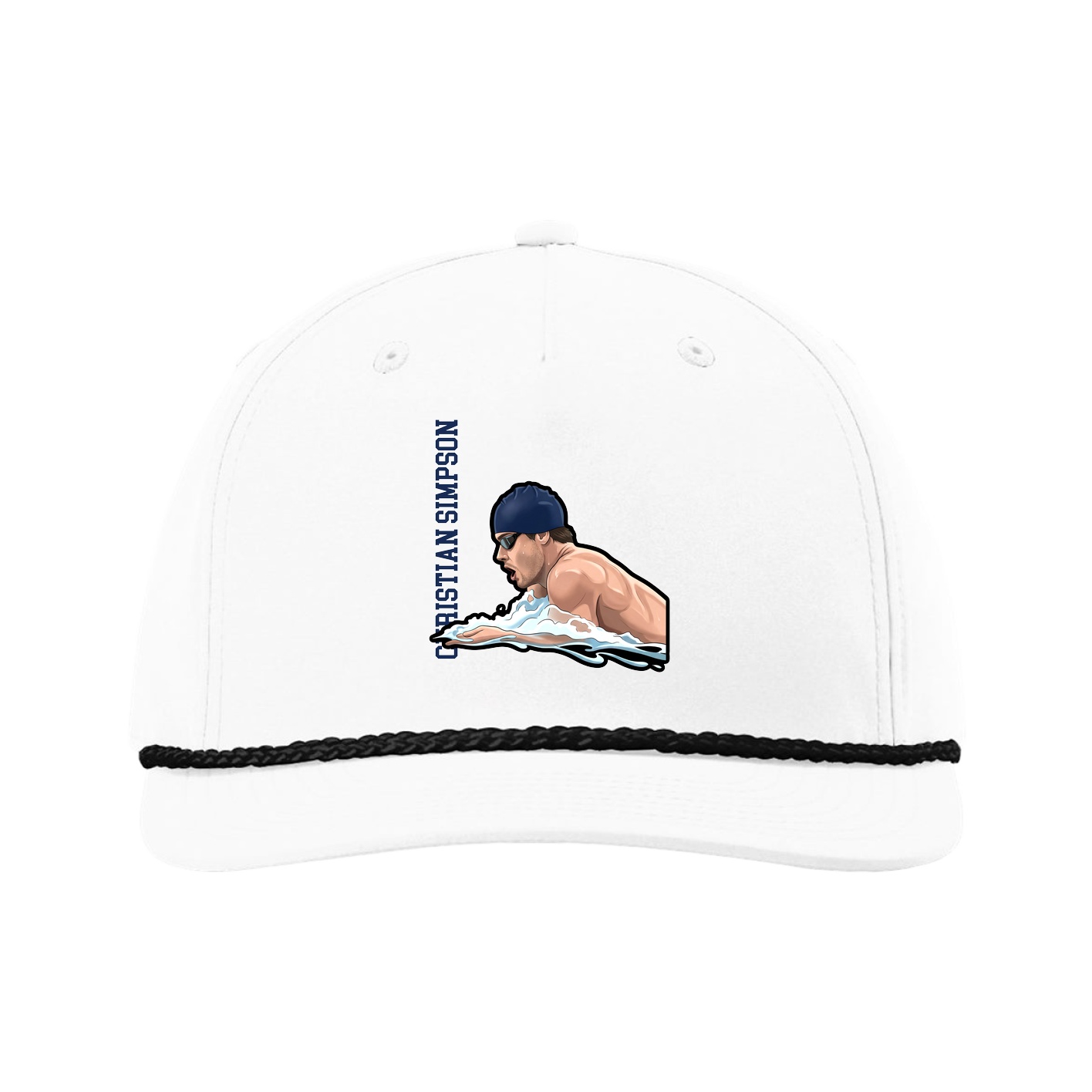 Five-Panel Classic Rope Cap — Name Vertical in White