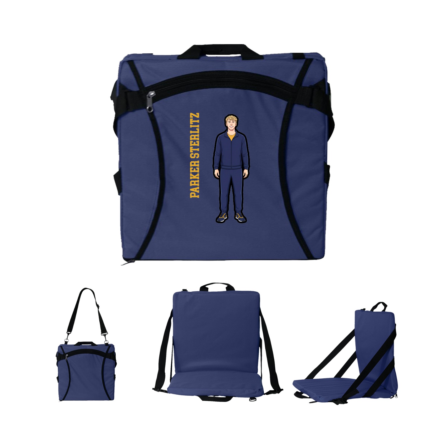 Folding Stadium Seat — Name Vertical in Navy