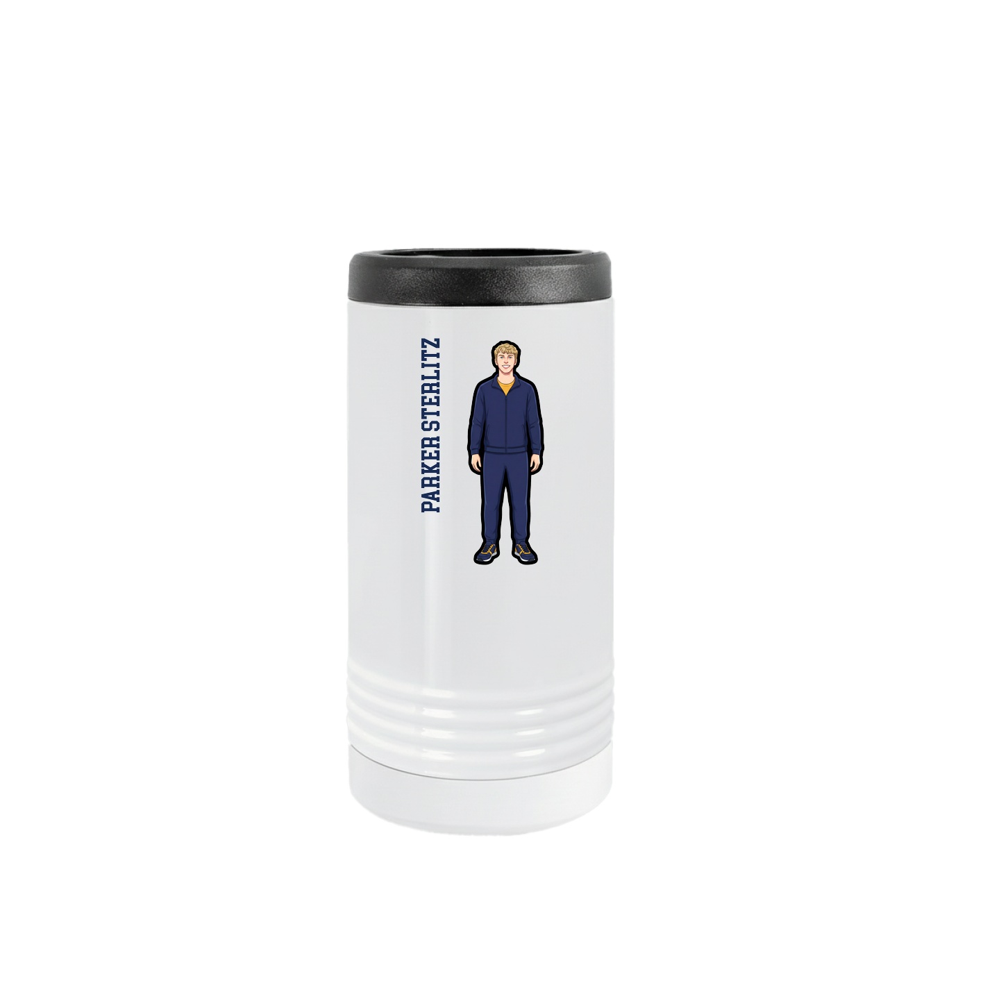Slim Beverage Holder — Name Vertical in White