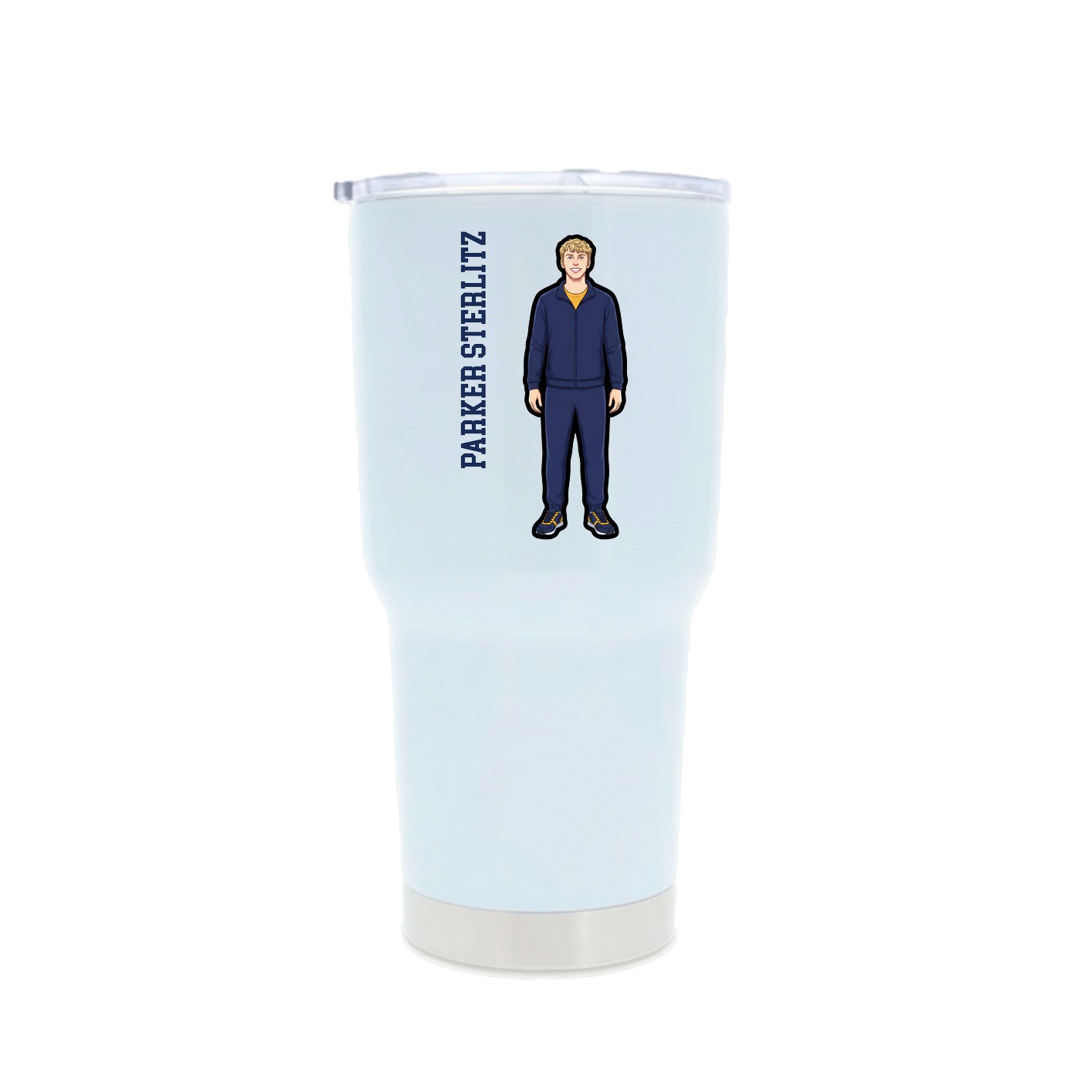 30oz Stainless Steel Tumbler — Name Vertical in White