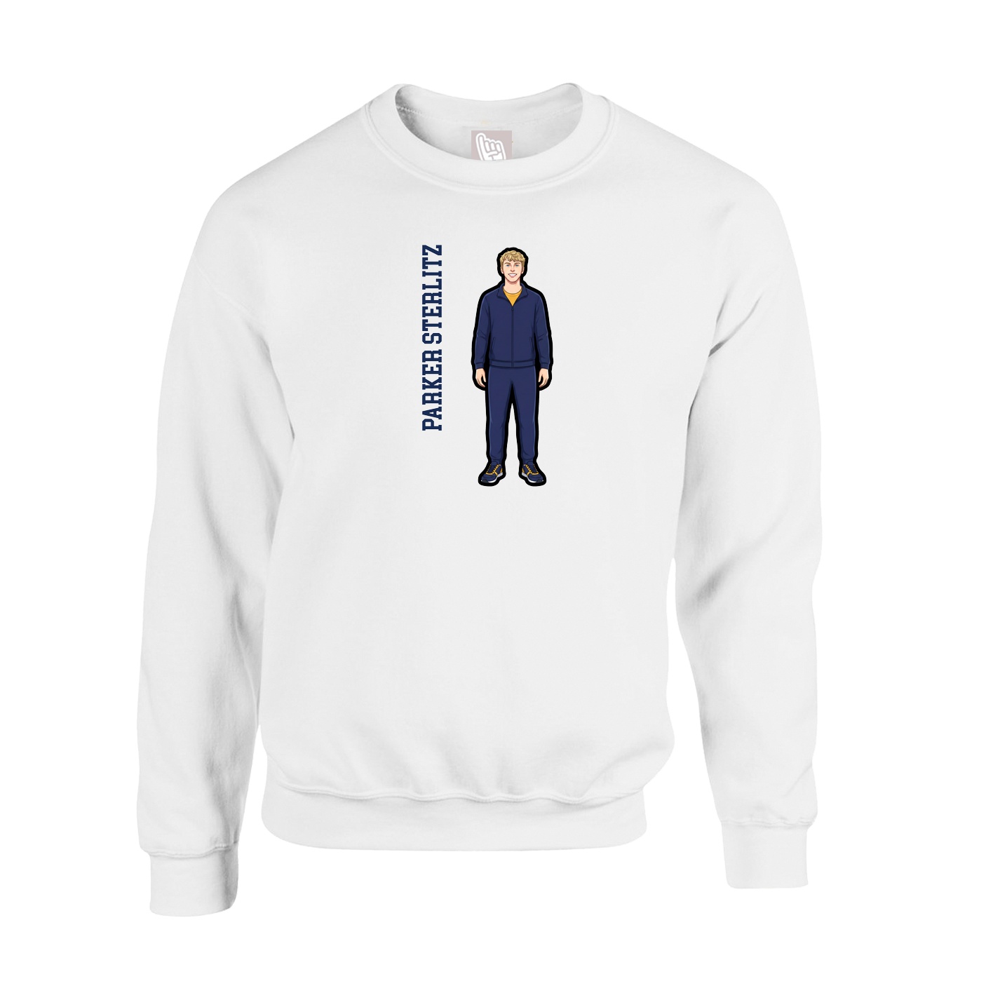Fleece Crew — Name Vertical in White